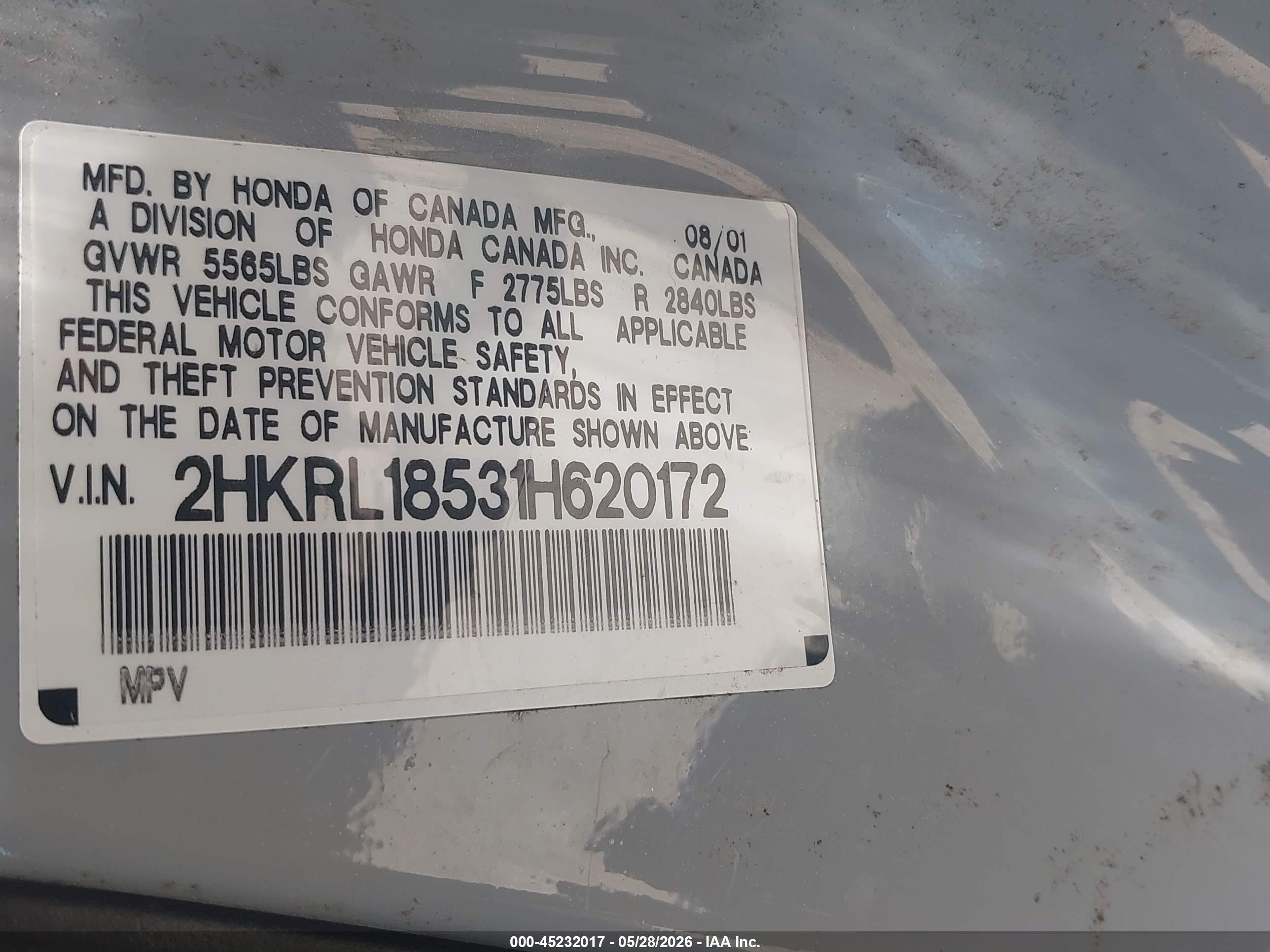 2001 Honda Odyssey Lx Silver vin: 2HKRL18531H620172