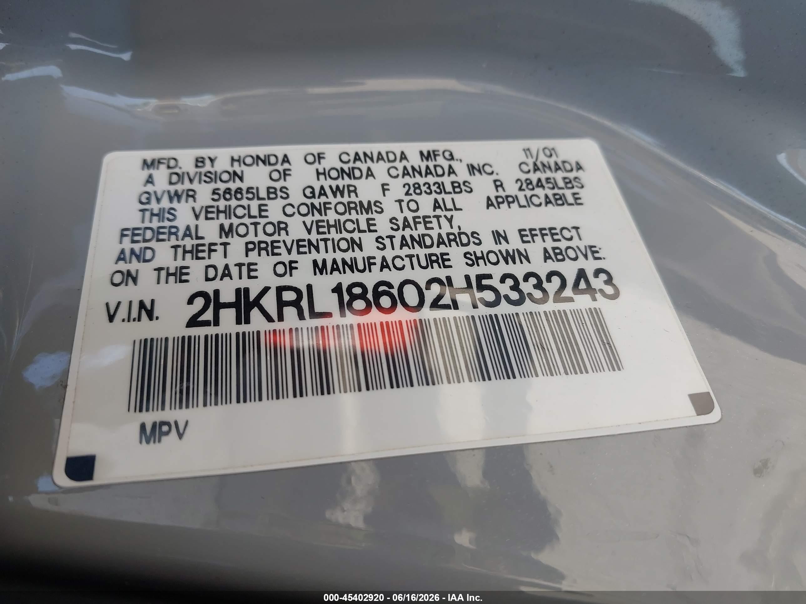 2002 Honda Odyssey Ex Silver vin: 2HKRL18602H533243