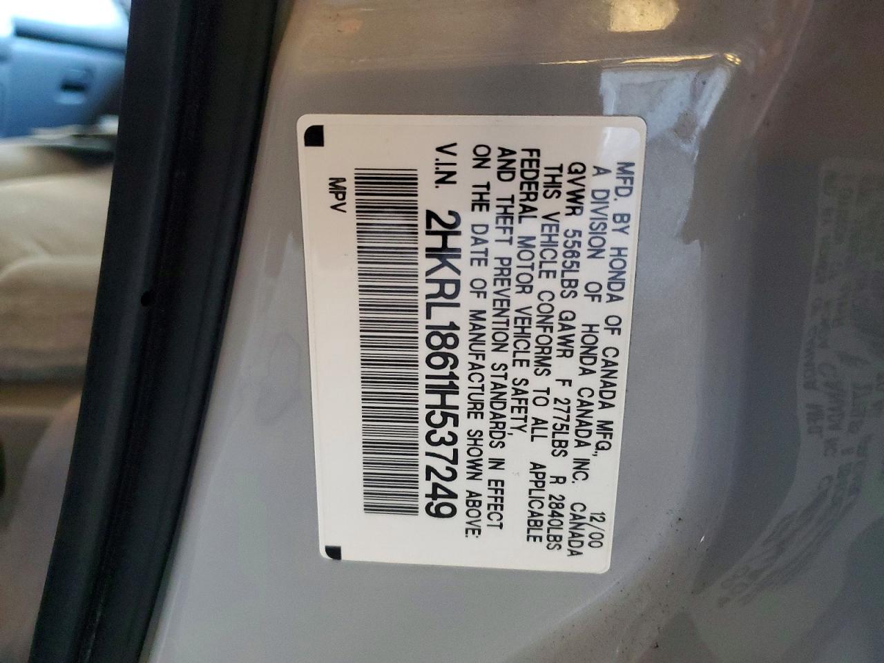 2001 Honda Odyssey Ex Silver vin: 2HKRL18611H537249