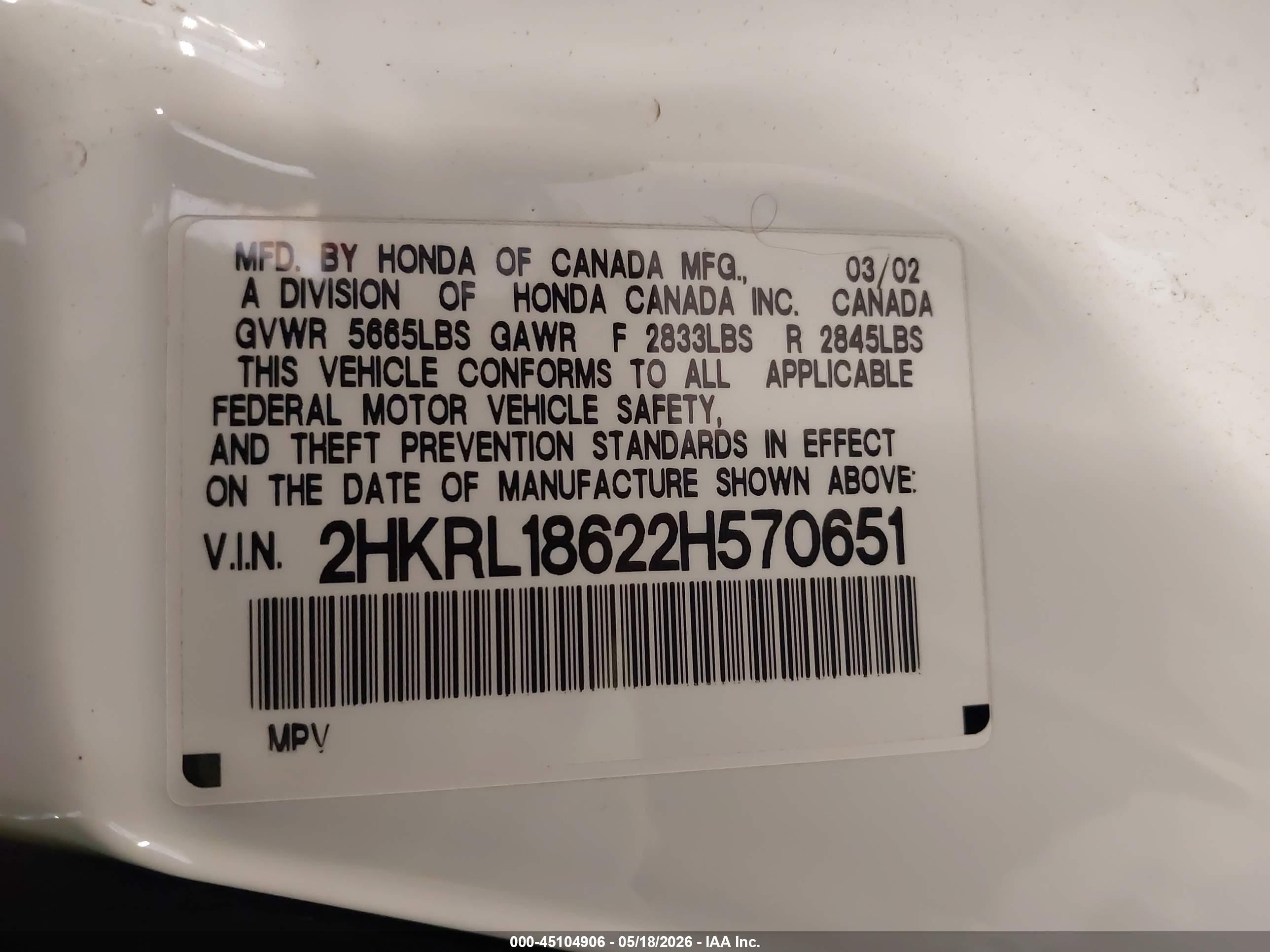 2002 Honda Odyssey Ex White vin: 2HKRL18622H570651