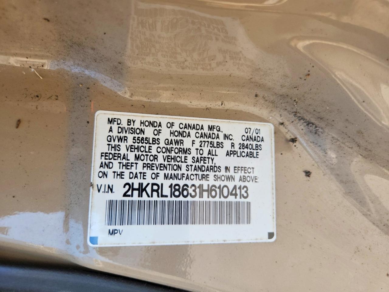 2001 Honda Odyssey Ex Золотой vin: 2HKRL18631H610413