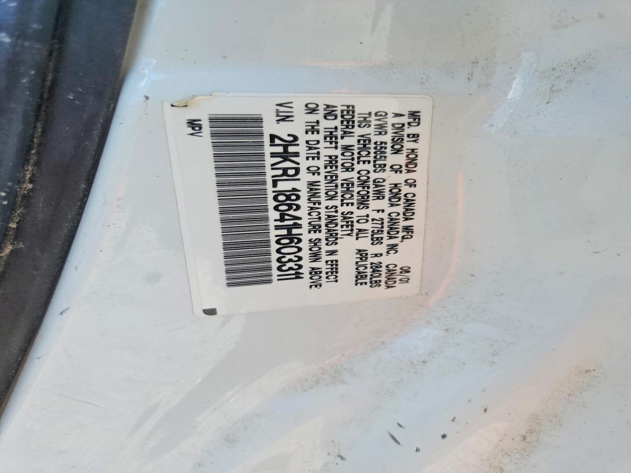 2001 Honda Odyssey Ex White vin: 2HKRL18641H603311