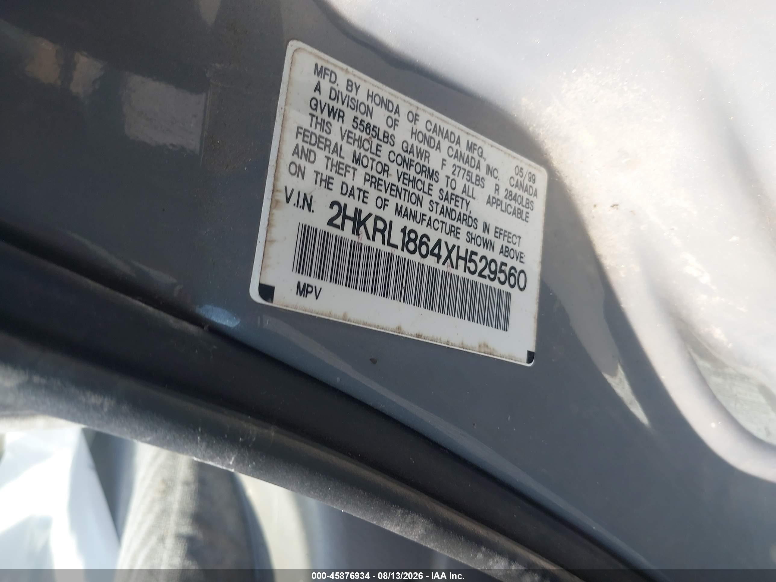 1999 Honda Odyssey Ex Gray vin: 2HKRL1864XH529560