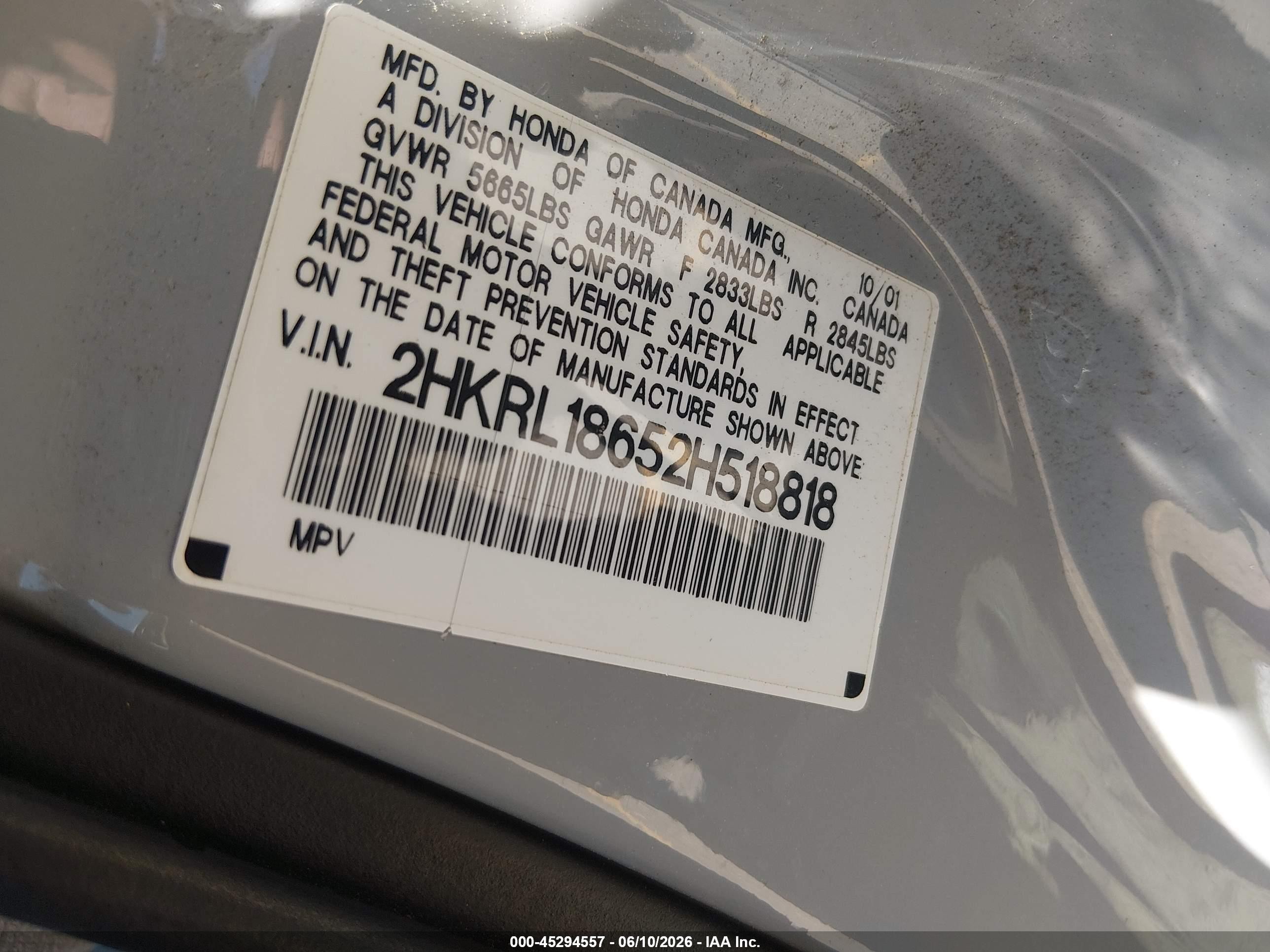 2002 Honda Odyssey Ex Silver vin: 2HKRL18652H518818