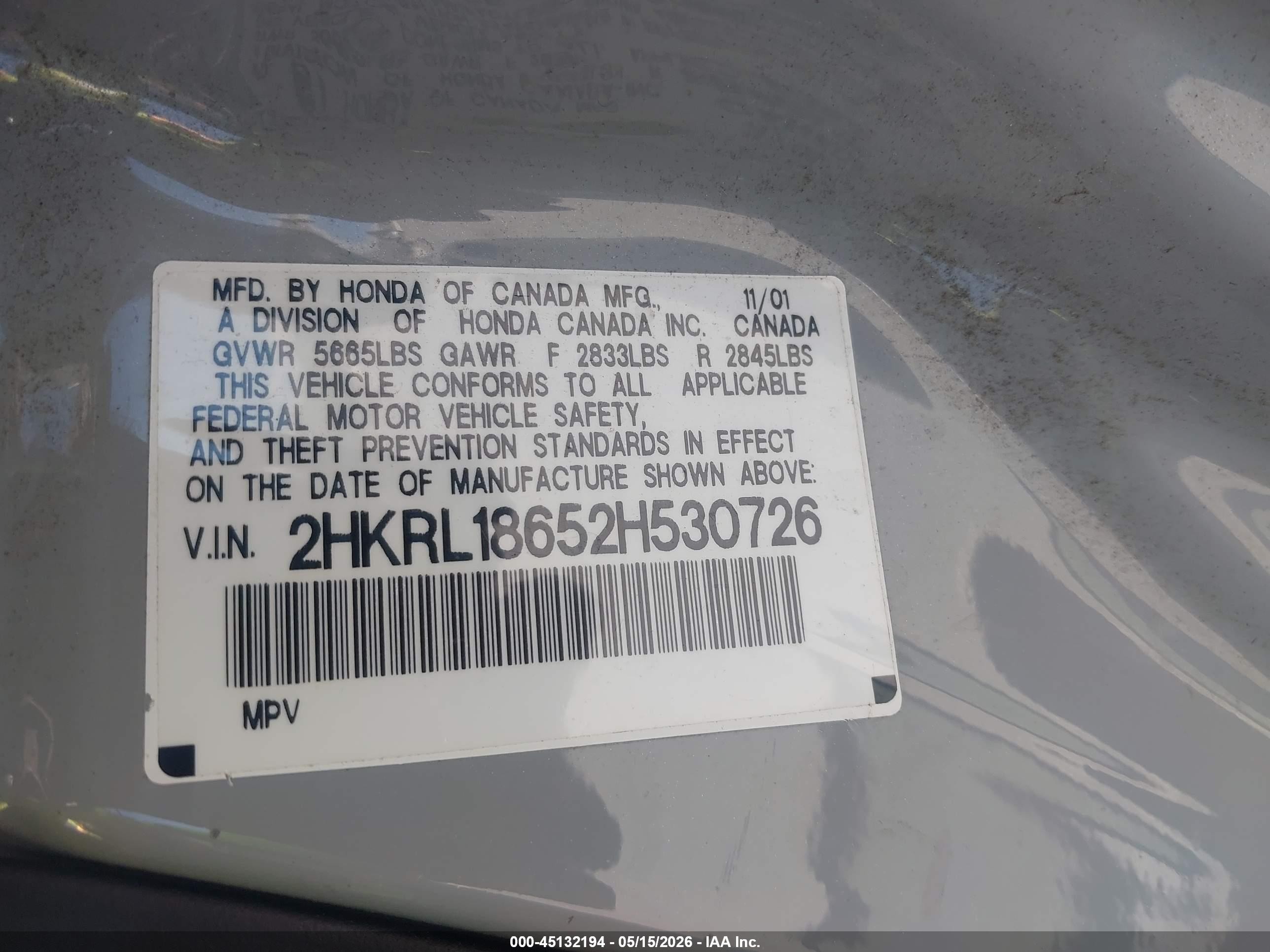 2002 Honda Odyssey Ex Silver vin: 2HKRL18652H530726