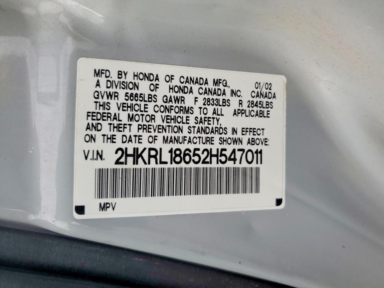2002 Honda Odyssey Ex Silver vin: 2HKRL18652H547011