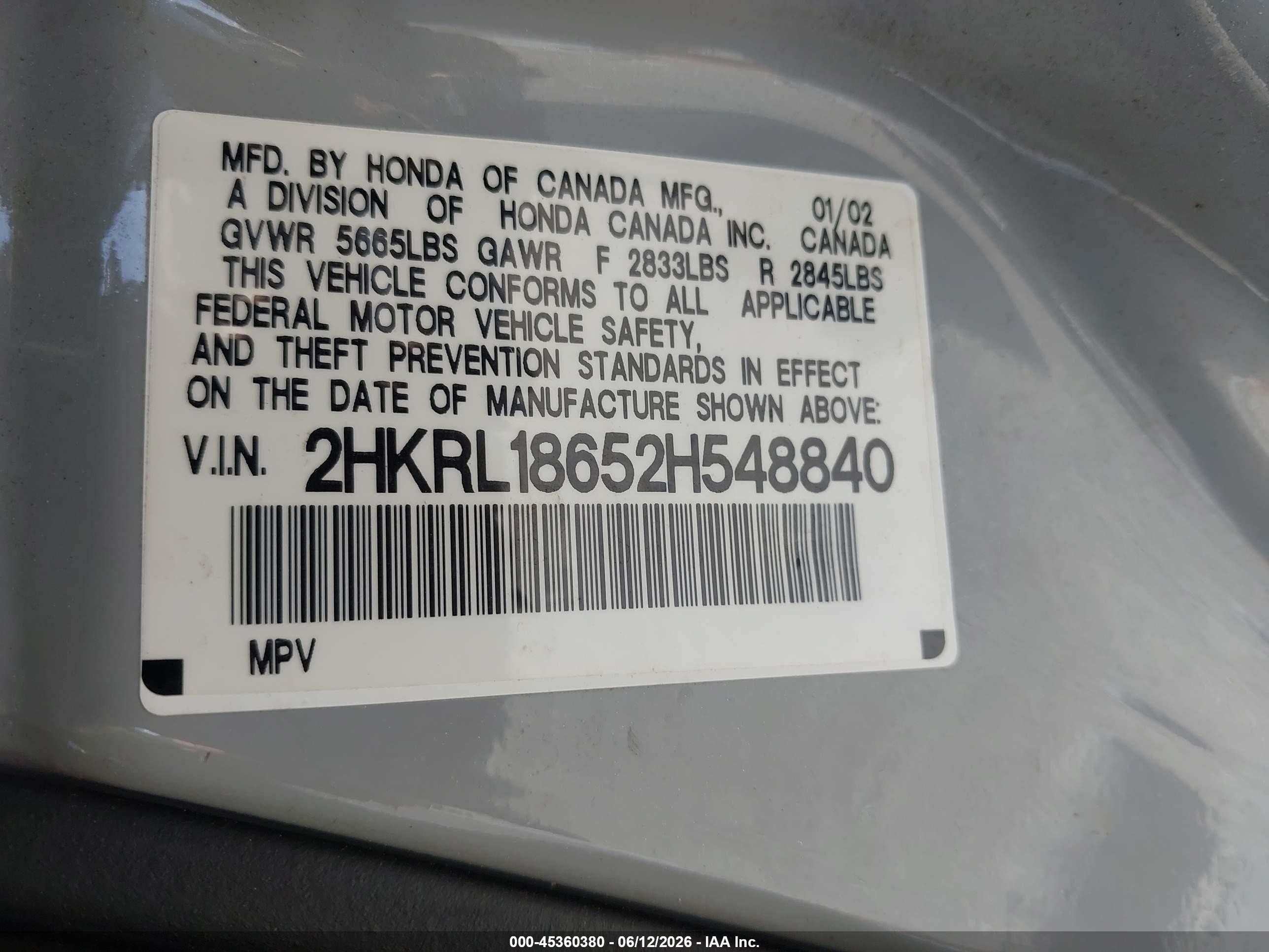 2002 Honda Odyssey Ex Серебряный vin: 2HKRL18652H548840