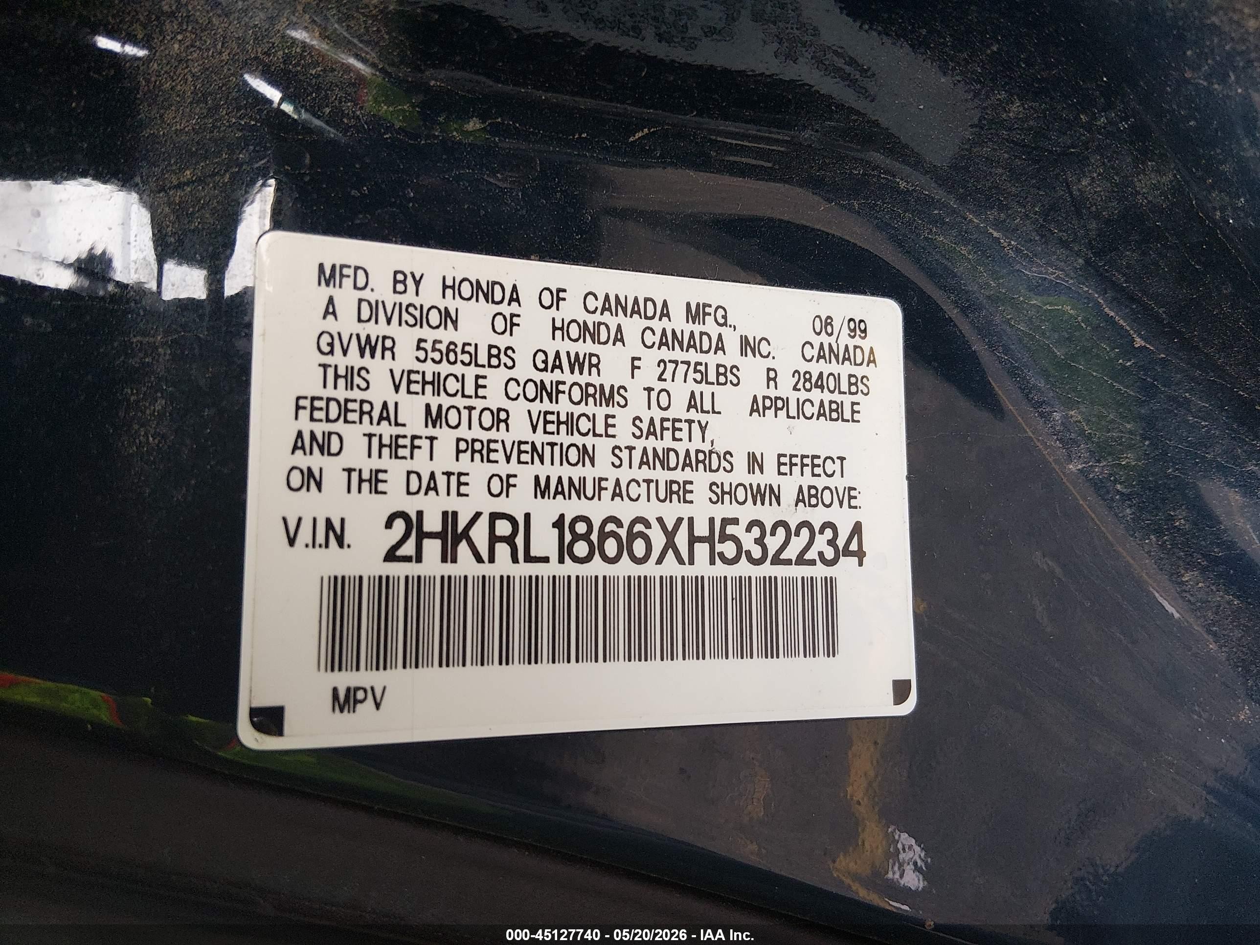 1999 Honda Odyssey Ex Blue vin: 2HKRL1866XH532234