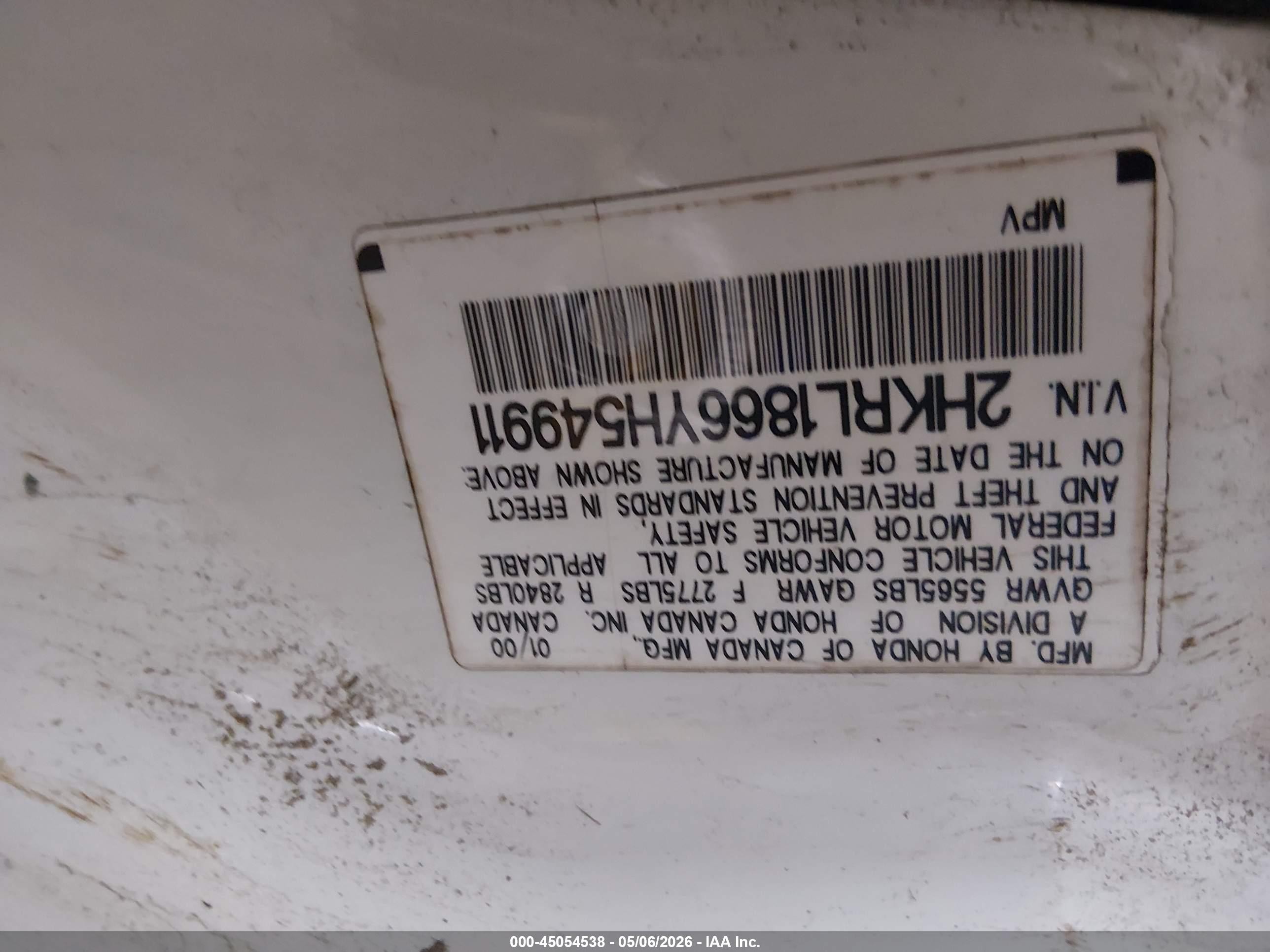 2000 Honda Odyssey Ex White vin: 2HKRL1866YH549911