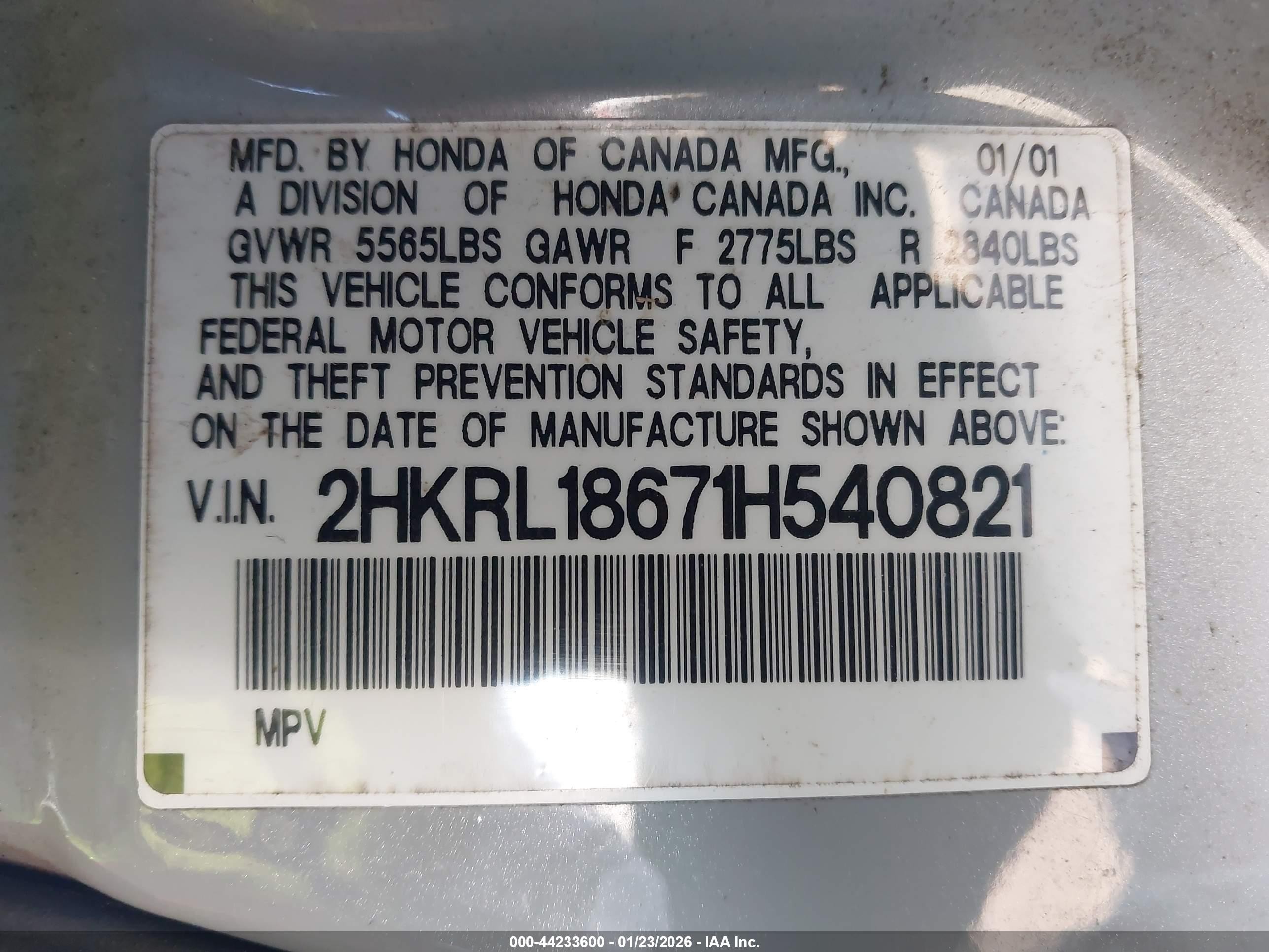 2001 Honda Odyssey Ex Silver vin: 2HKRL18671H540821