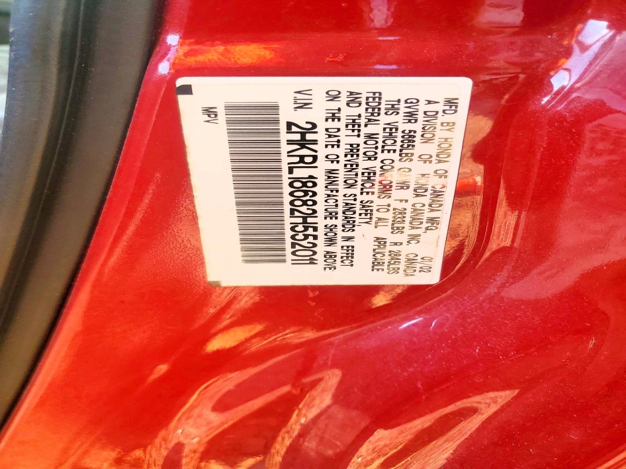 2002 Honda Odyssey Ex Red vin: 2HKRL18682H552011