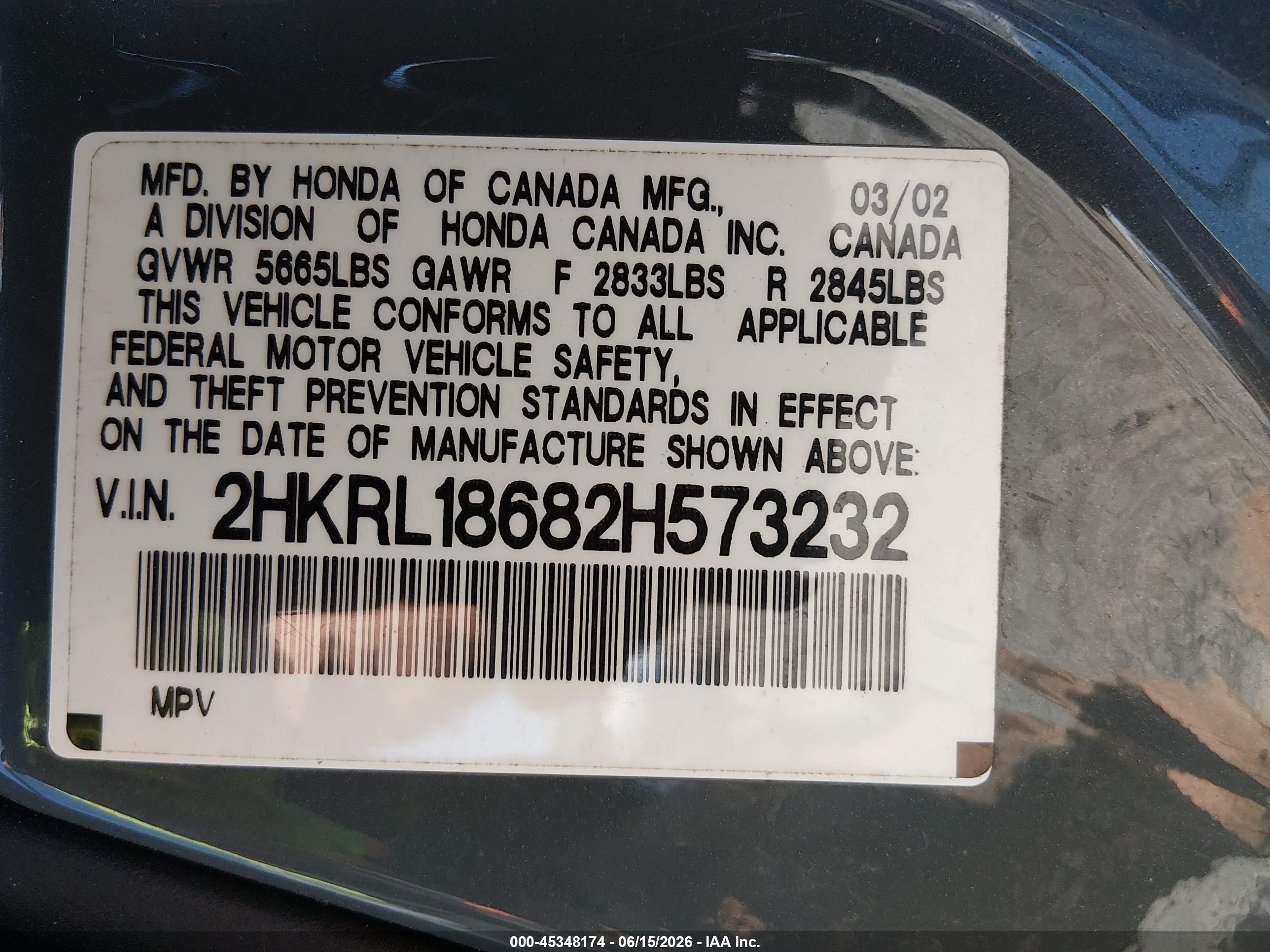 2002 Honda Odyssey Ex Light Blue vin: 2HKRL18682H573232