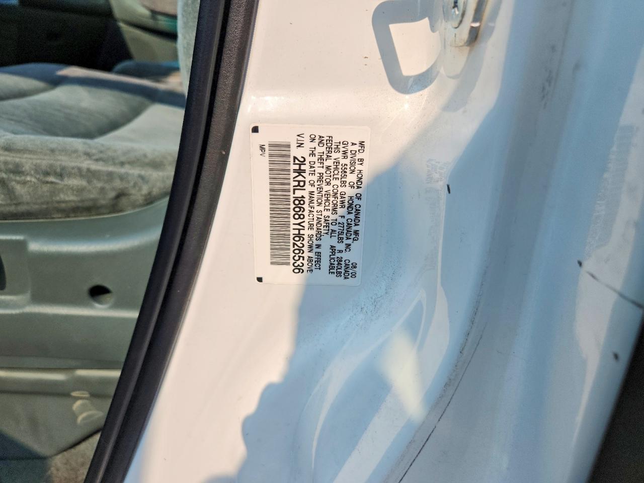 2000 Honda Odyssey Ex White vin: 2HKRL1868YH626536
