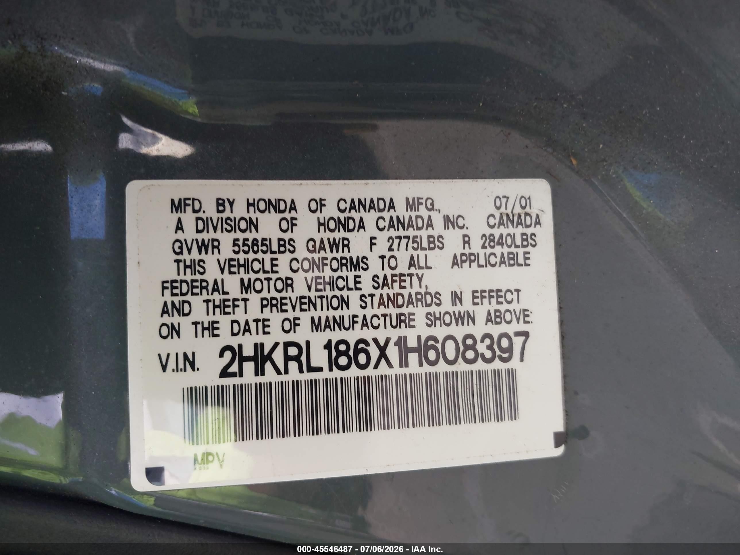 2001 Honda Odyssey Ex Gray vin: 2HKRL186X1H608397