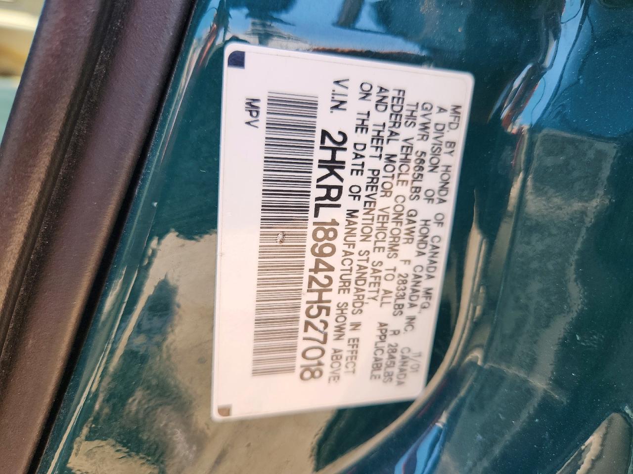 2002 Honda Odyssey Exl Green vin: 2HKRL18942H527018