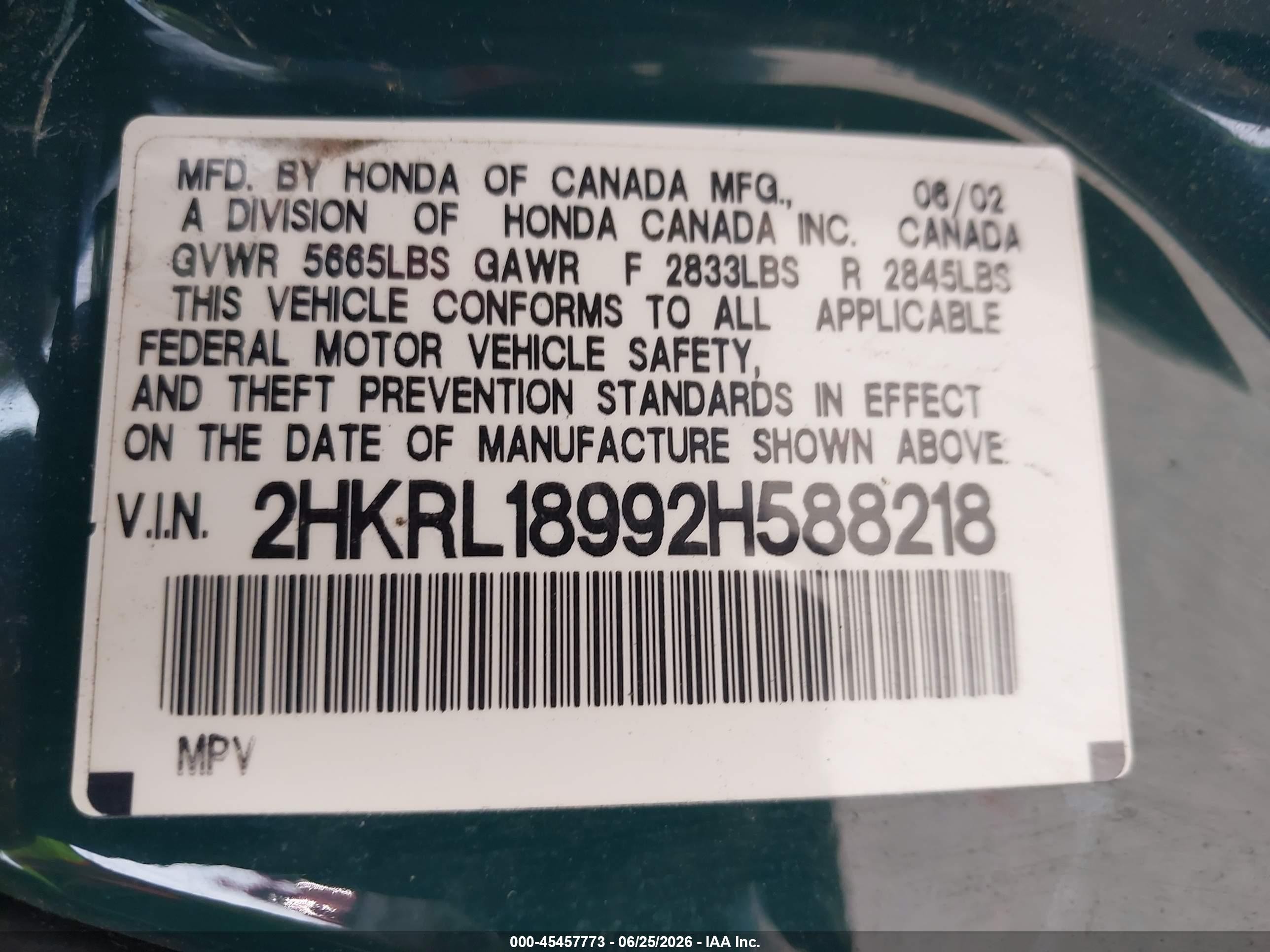 2002 Honda Odyssey Ex-l Green vin: 2HKRL18992H588218
