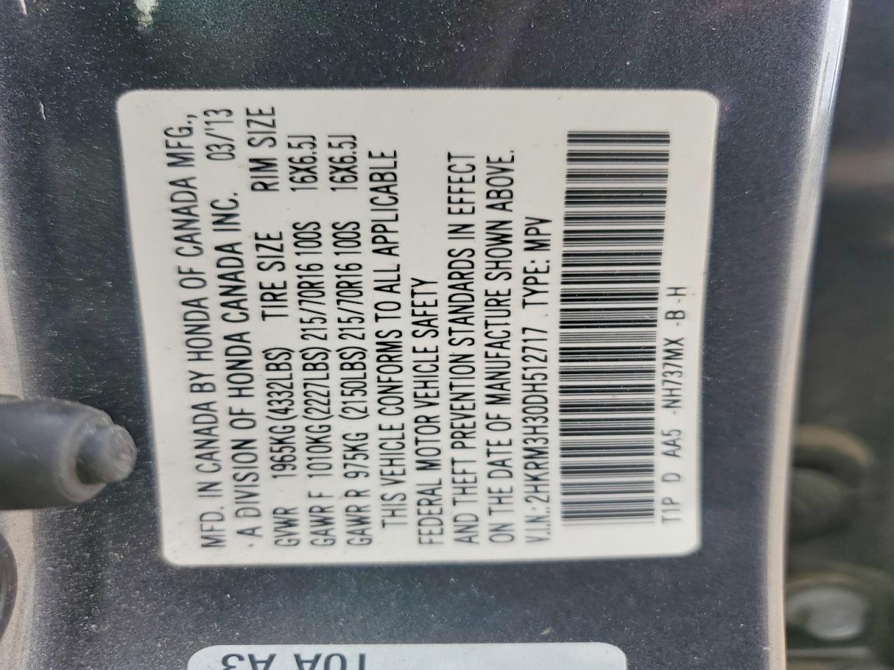 2013 Honda Cr-v Lx Gray vin: 2HKRM3H30DH512717