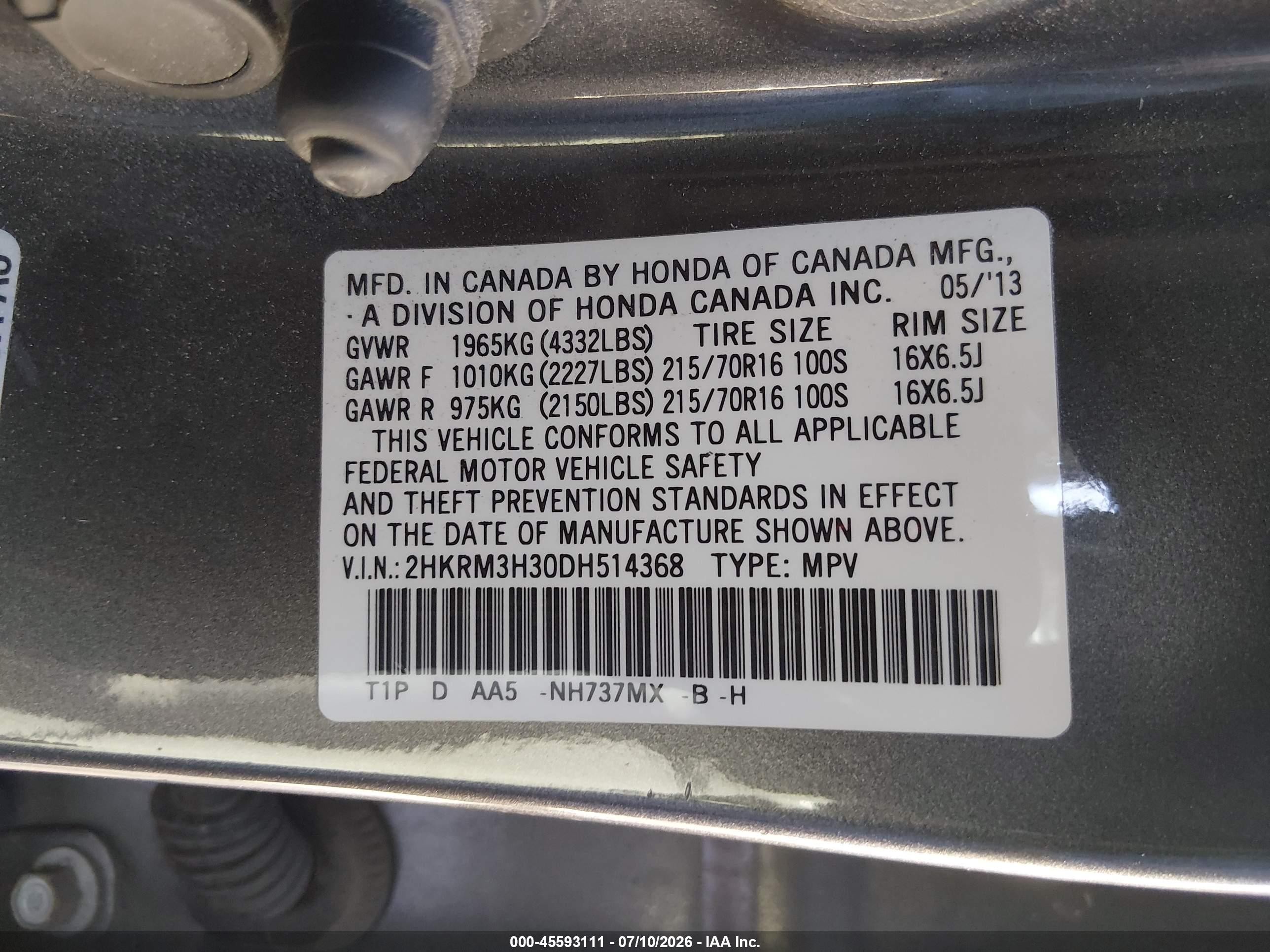 2013 Honda Cr-v Lx Gray vin: 2HKRM3H30DH514368