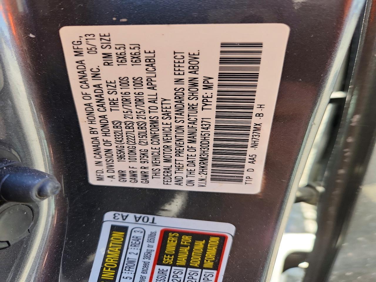 2013 Honda Cr-v Lx Gray vin: 2HKRM3H30DH514371