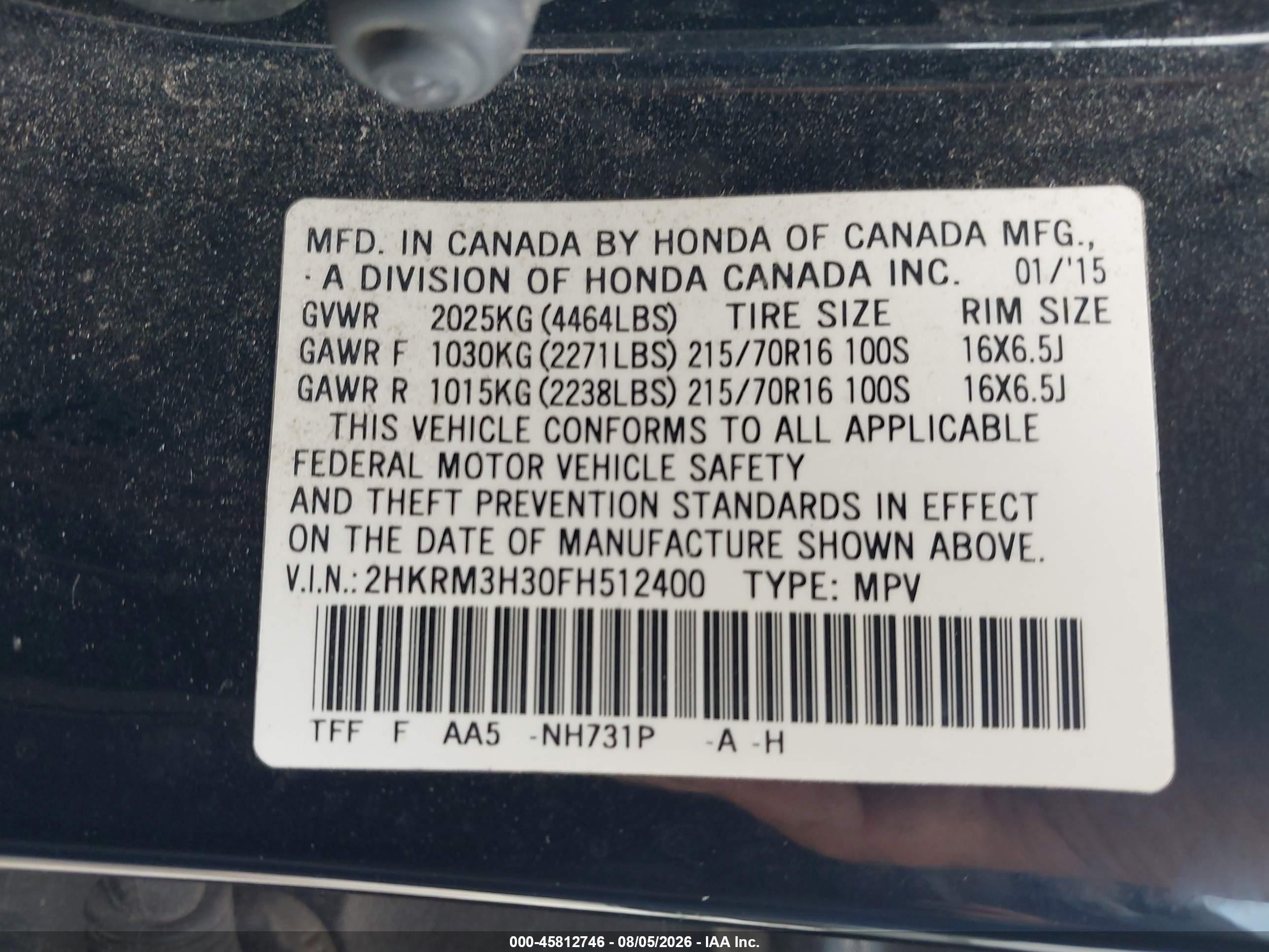 2015 Honda Cr-v Lx Black vin: 2HKRM3H30FH512400