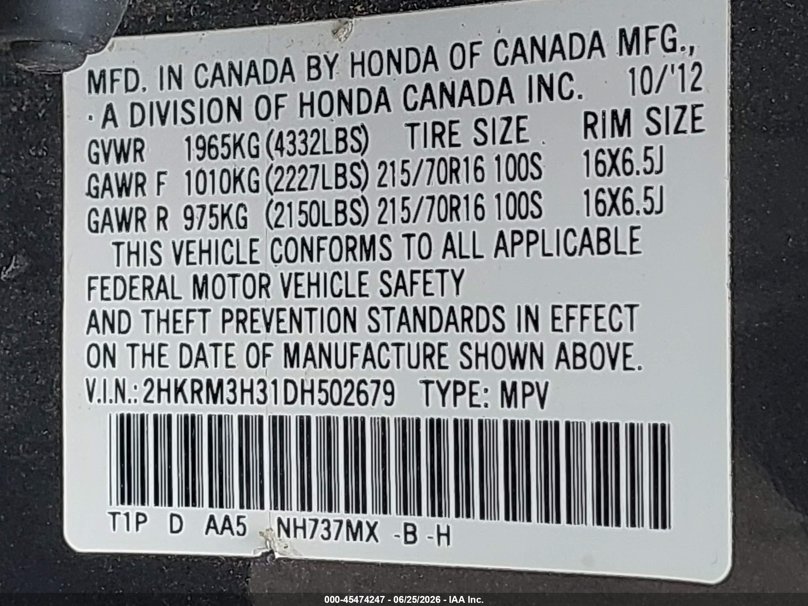 2013 Honda Cr-v Lx Gray vin: 2HKRM3H31DH502679