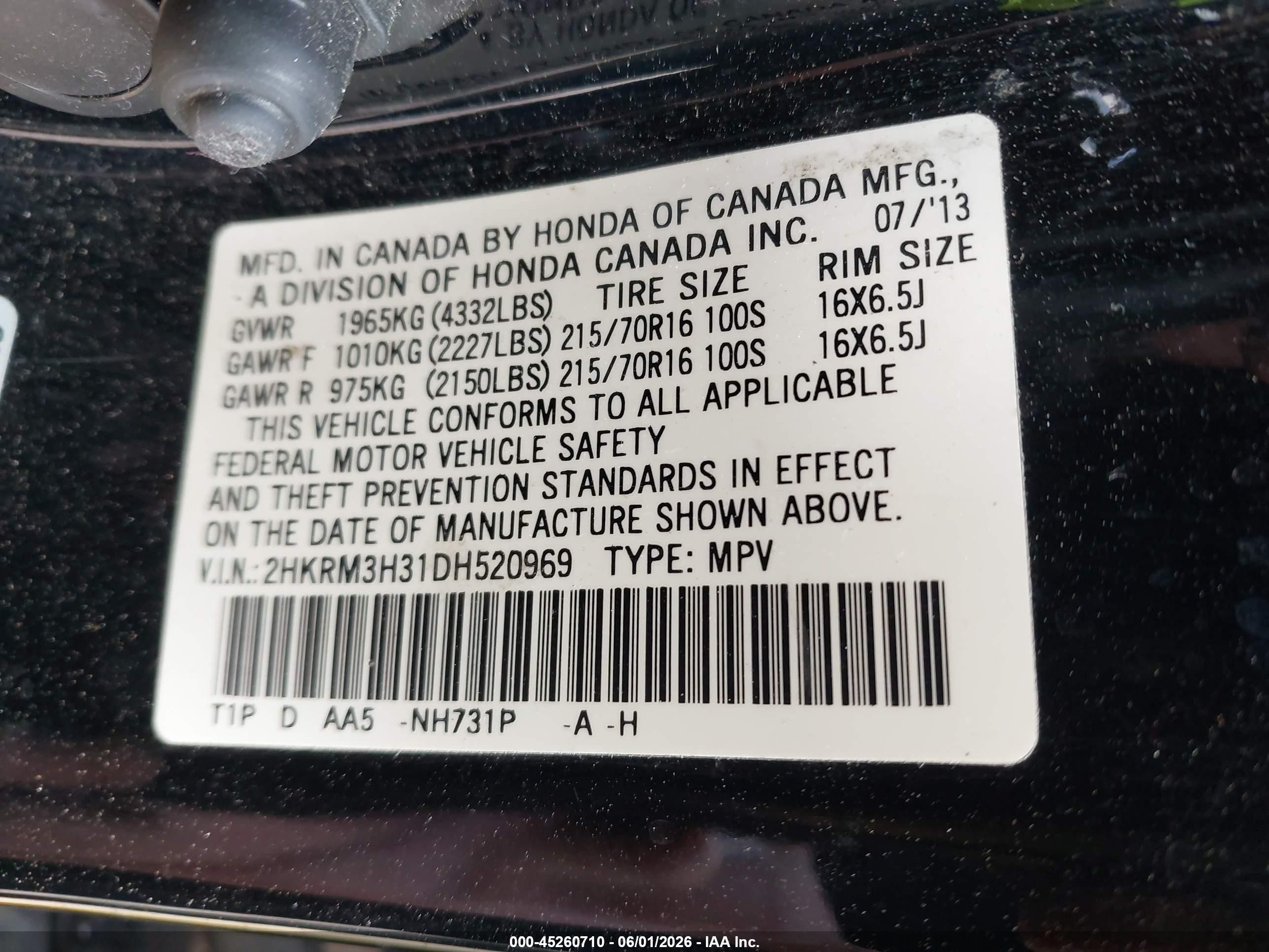 2013 Honda Cr-v Lx Черный vin: 2HKRM3H31DH520969