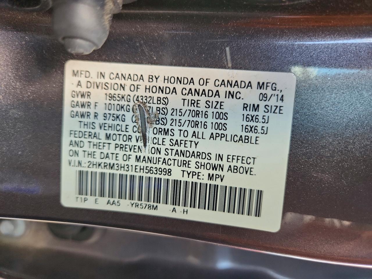 2014 Honda Cr-v Lx Gray vin: 2HKRM3H31EH563998