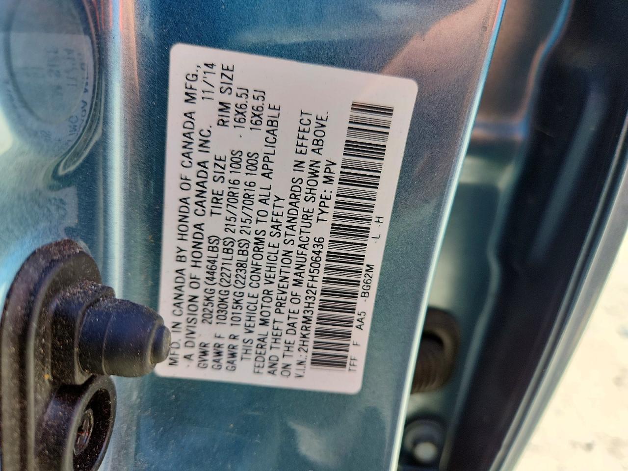 2015 Honda Cr-v Lx Blue vin: 2HKRM3H32FH506436