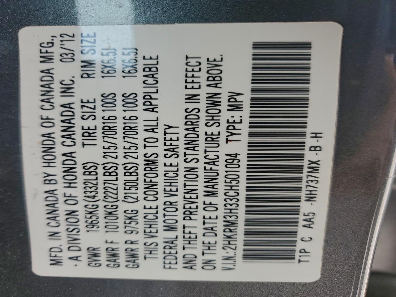 2012 Honda Cr-v Lx Gray vin: 2HKRM3H33CH501094
