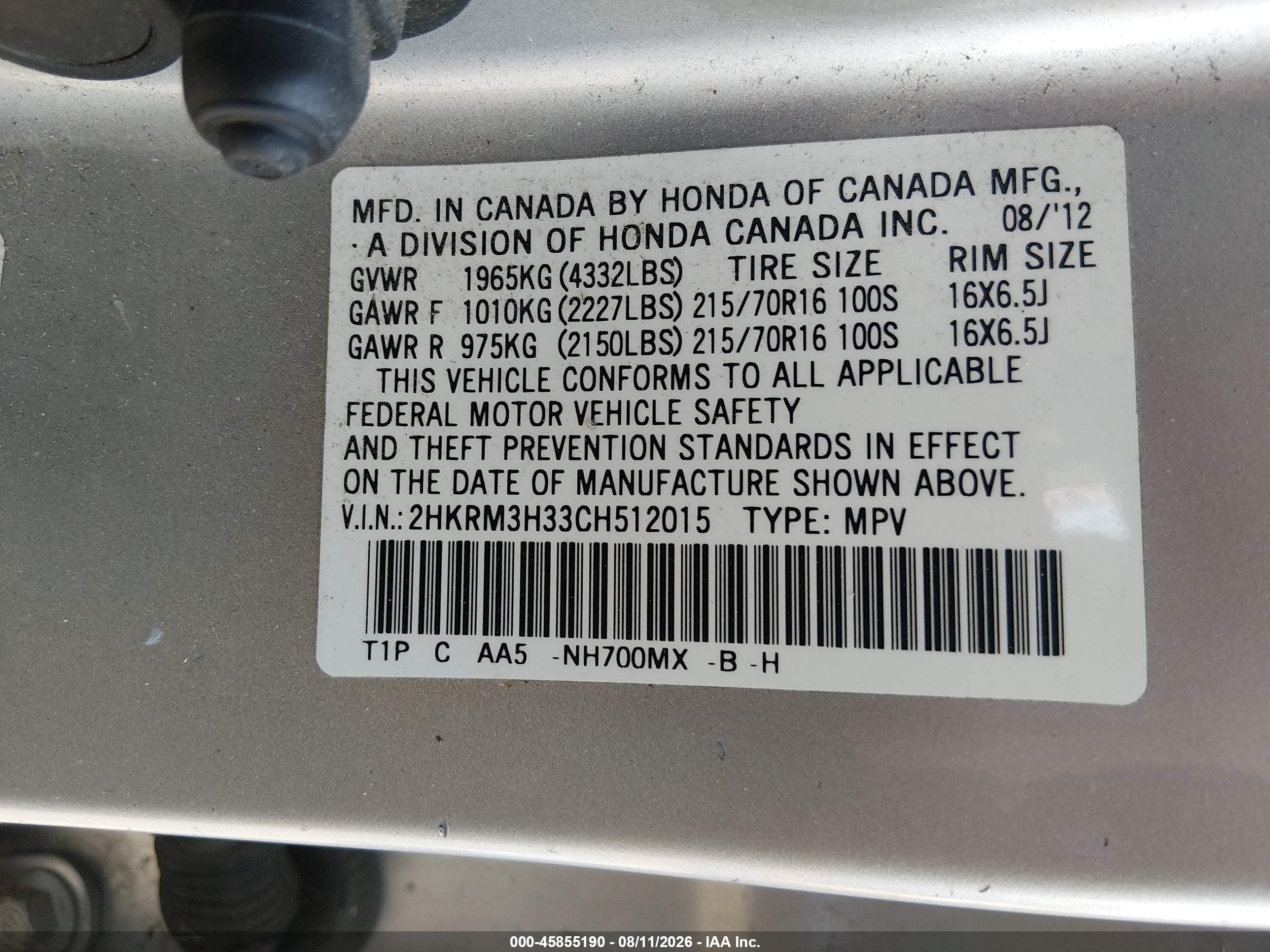 2012 Honda Cr-v Lx Silver vin: 2HKRM3H33CH512015