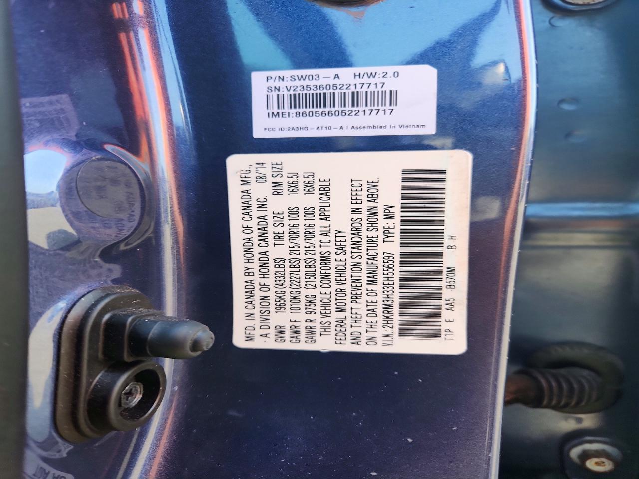 2014 Honda Cr-v Lx Blue vin: 2HKRM3H33EH556597