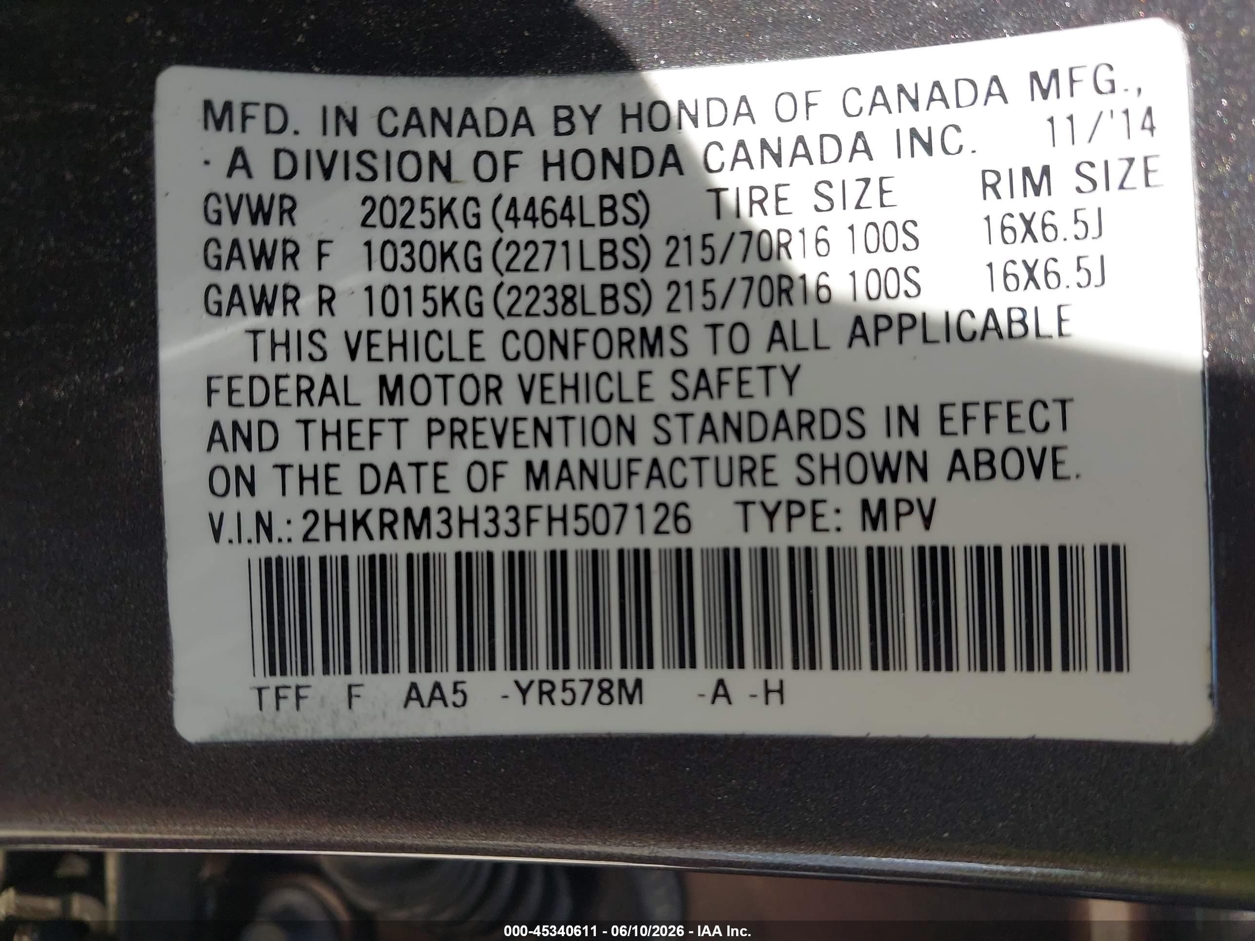2015 Honda Cr-v Lx Gray vin: 2HKRM3H33FH507126