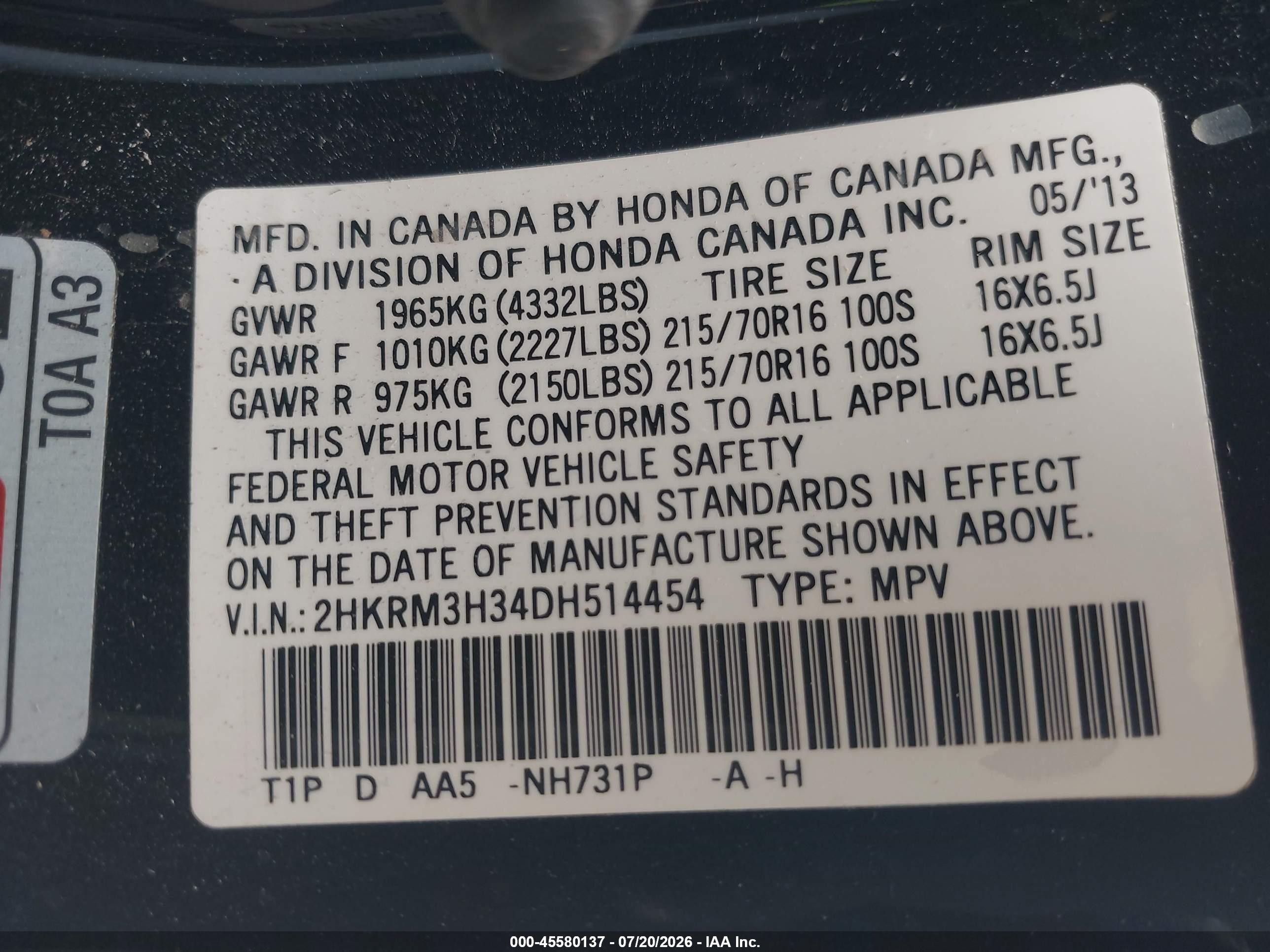2013 Honda Cr-v Lx Black vin: 2HKRM3H34DH514454