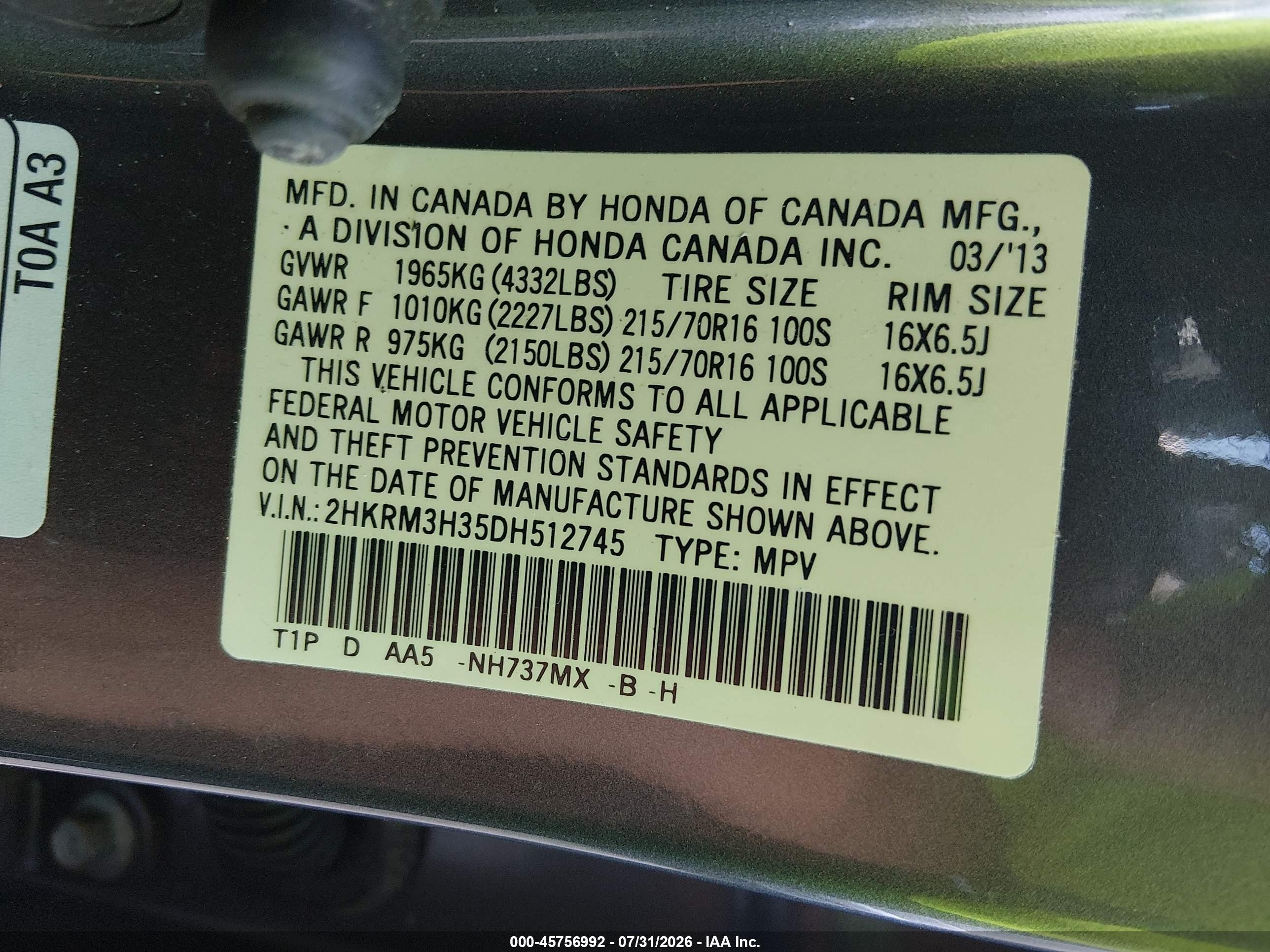 2013 Honda Cr-v Lx Light Blue vin: 2HKRM3H35DH512745