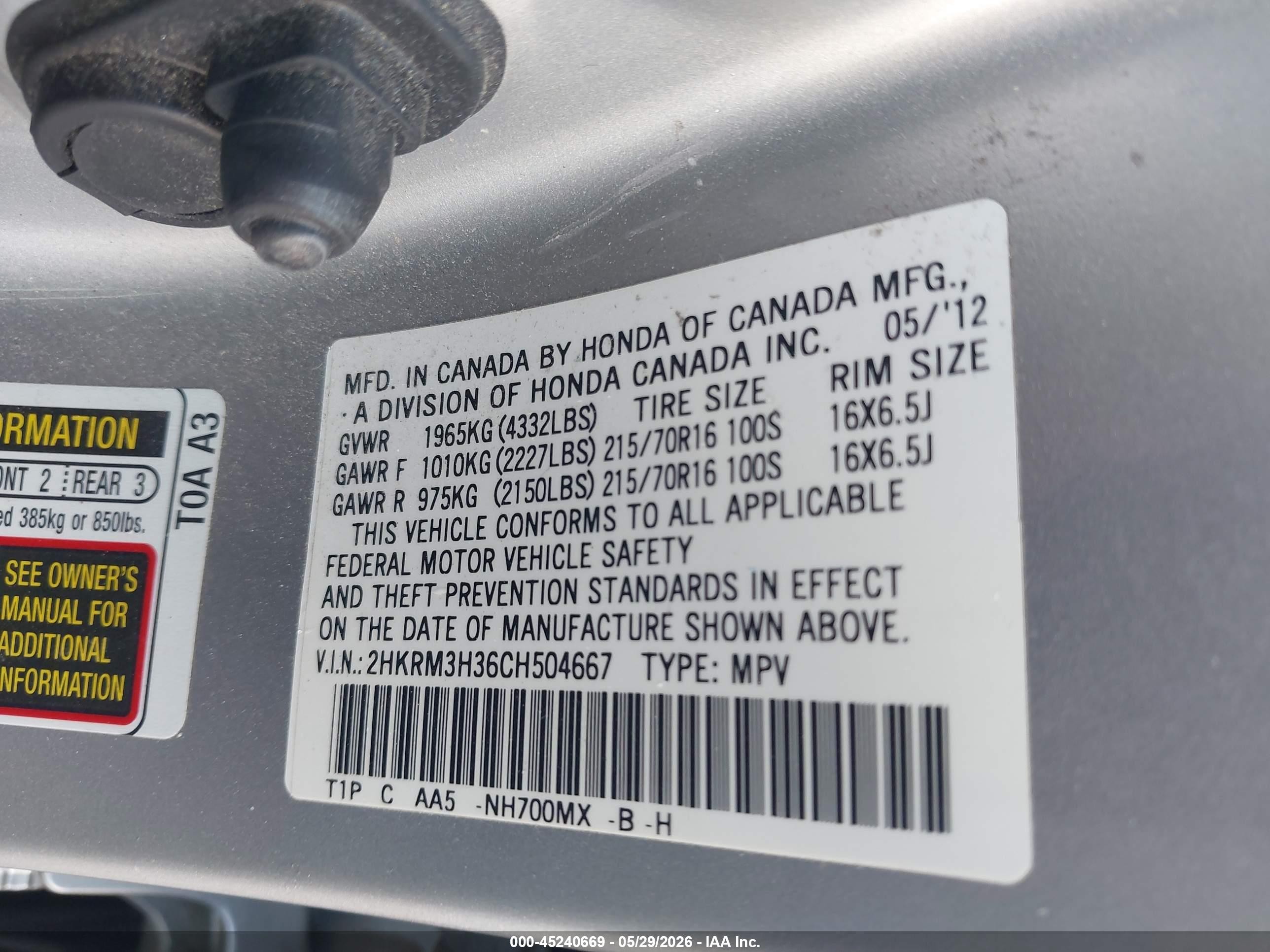 2012 Honda Cr-v Lx Silver vin: 2HKRM3H36CH504667
