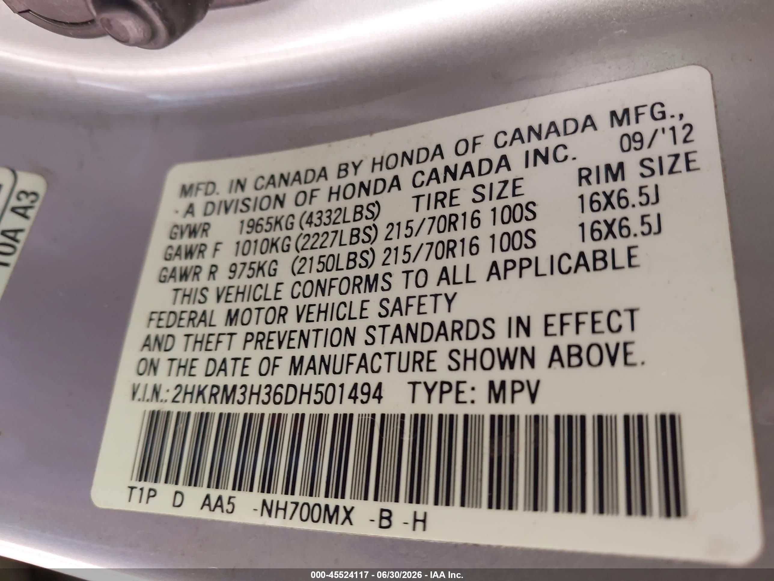 2013 Honda Cr-v Lx Gray vin: 2HKRM3H36DH501494