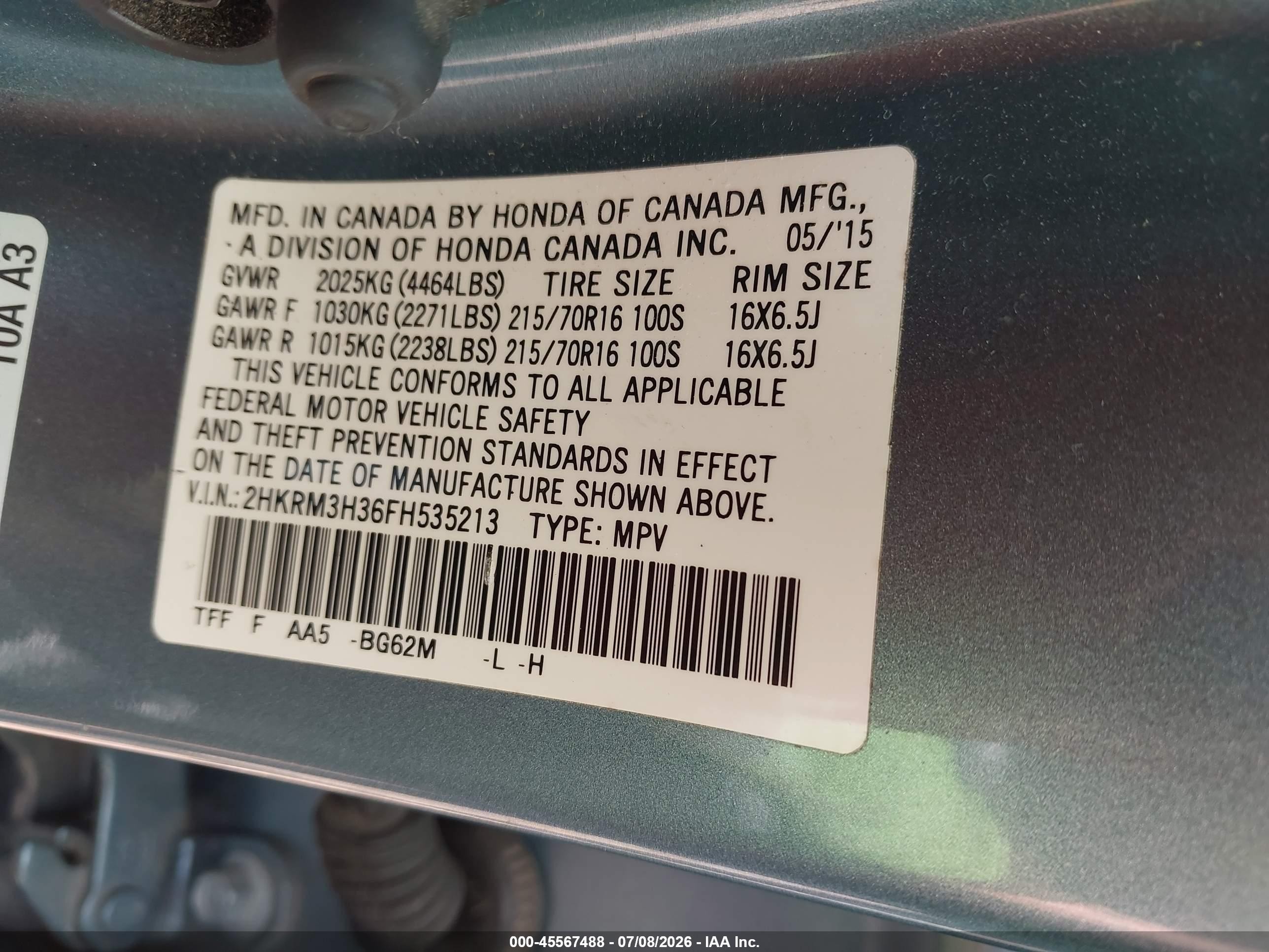 2015 Honda Cr-v Lx Blue vin: 2HKRM3H36FH535213