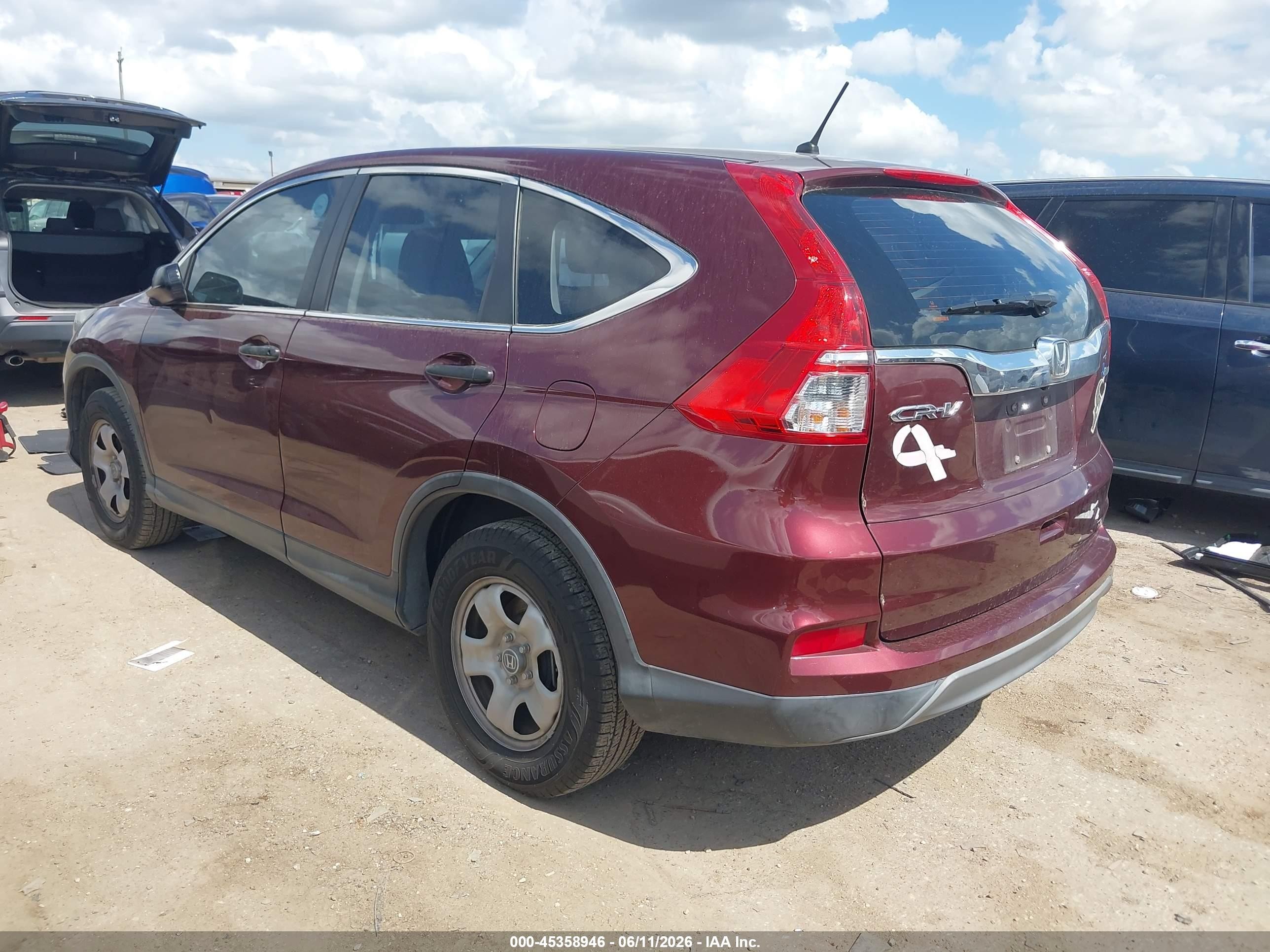 2015 Honda Cr-v Lx Burgundy vin: 2HKRM3H36FH553162