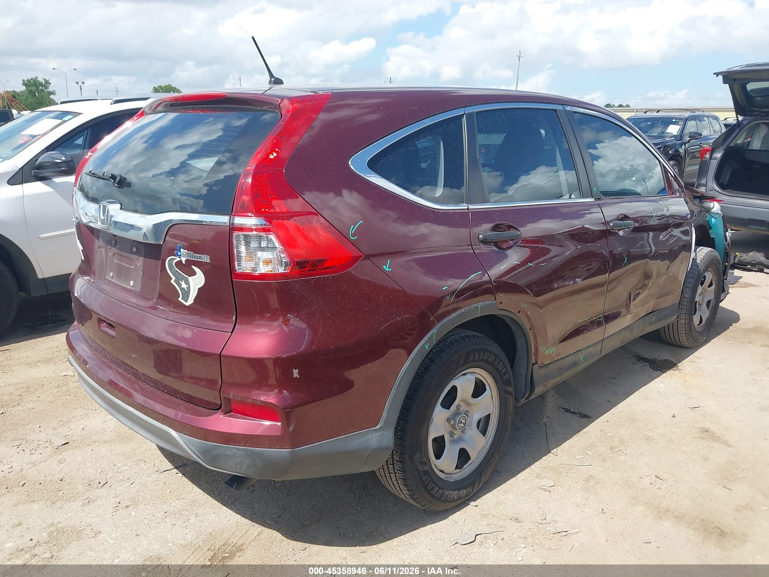 2015 Honda Cr-v Lx Burgundy vin: 2HKRM3H36FH553162