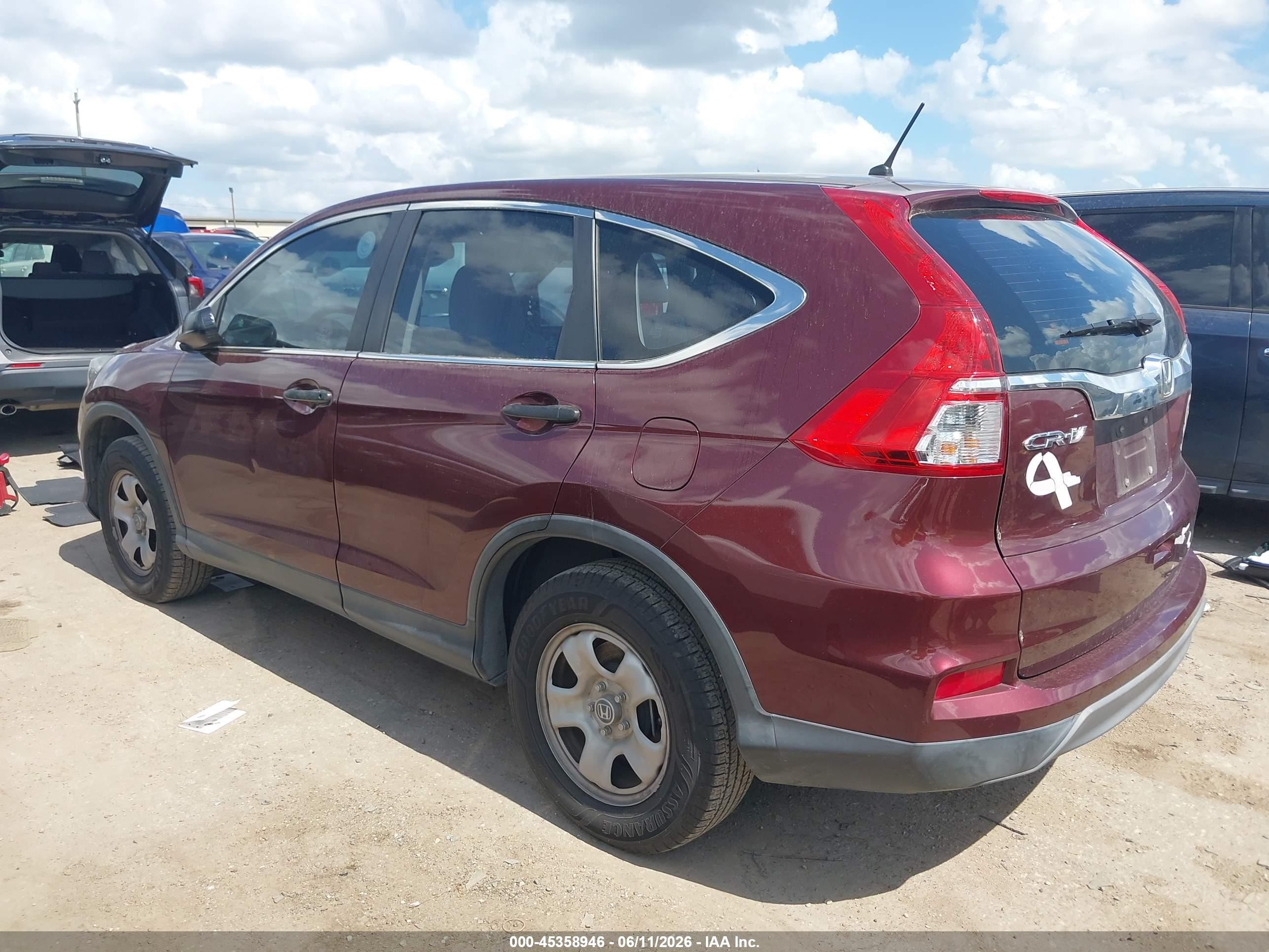 2015 Honda Cr-v Lx Burgundy vin: 2HKRM3H36FH553162