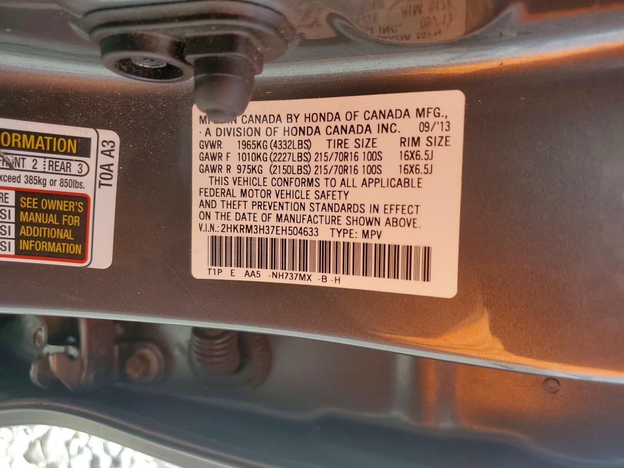 2014 Honda Cr-v Lx Gray vin: 2HKRM3H37EH504633