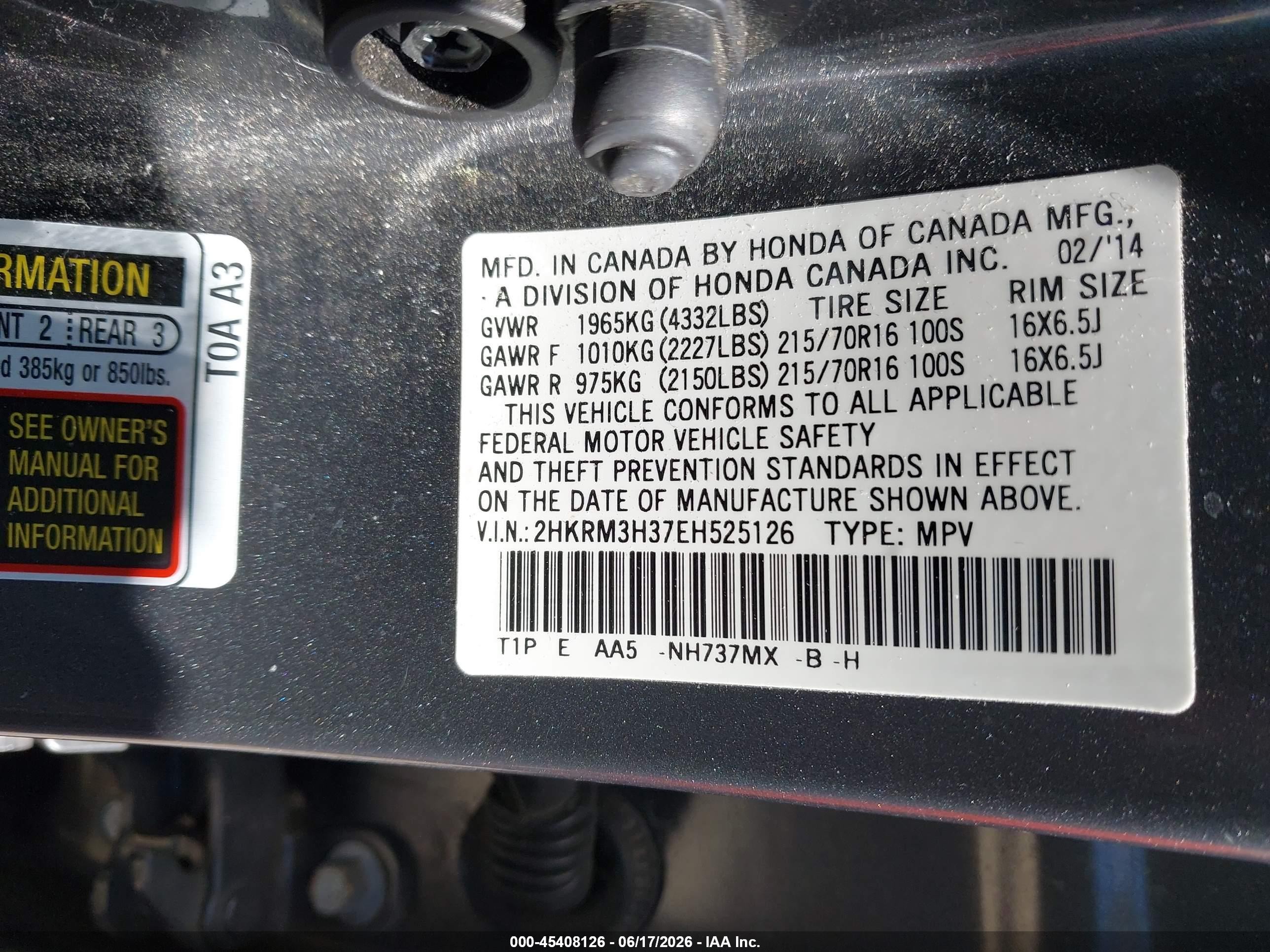 2014 Honda Cr-v Lx Gray vin: 2HKRM3H37EH525126