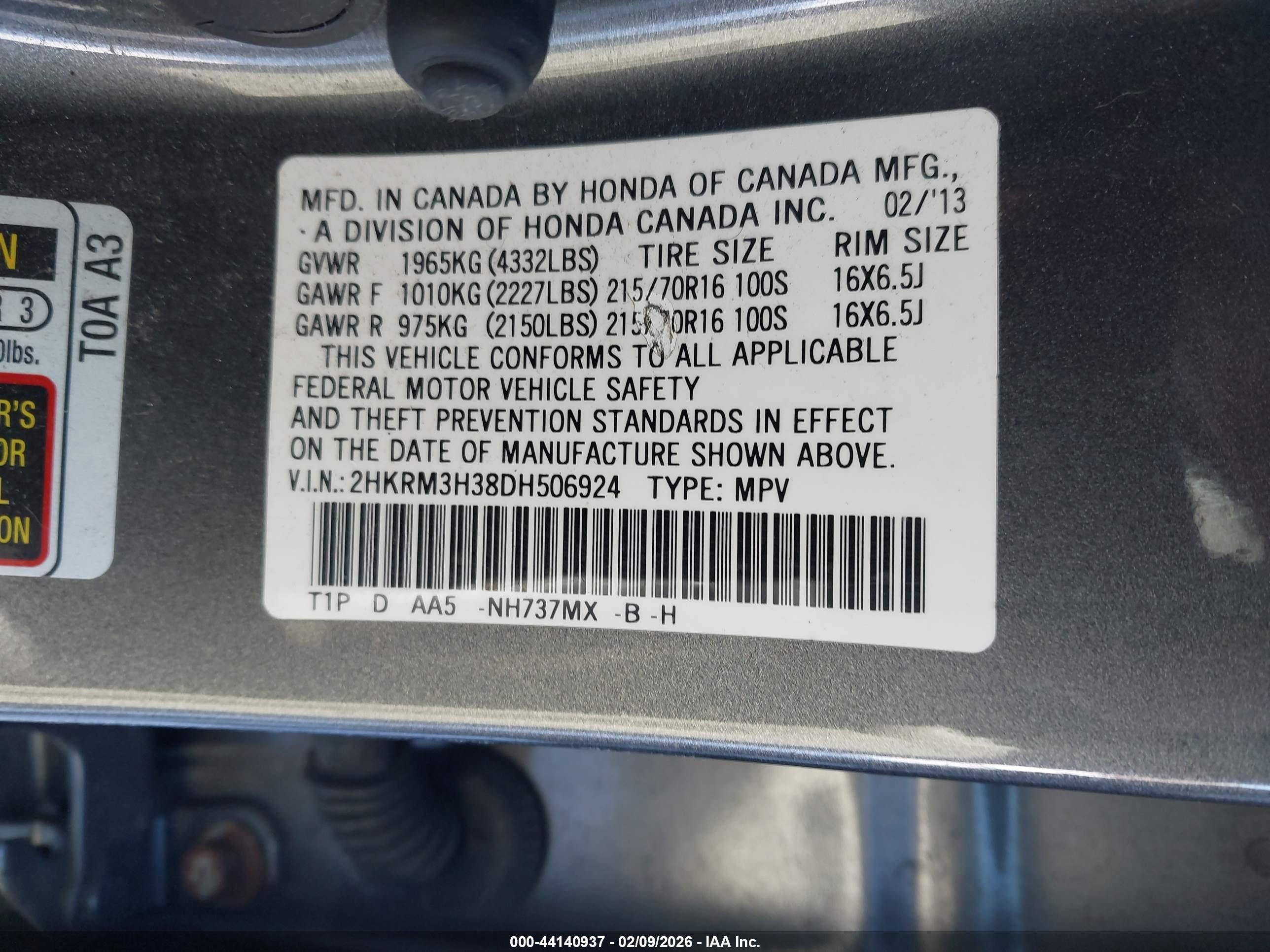 2013 Honda Cr-v Lx Gray vin: 2HKRM3H38DH506924