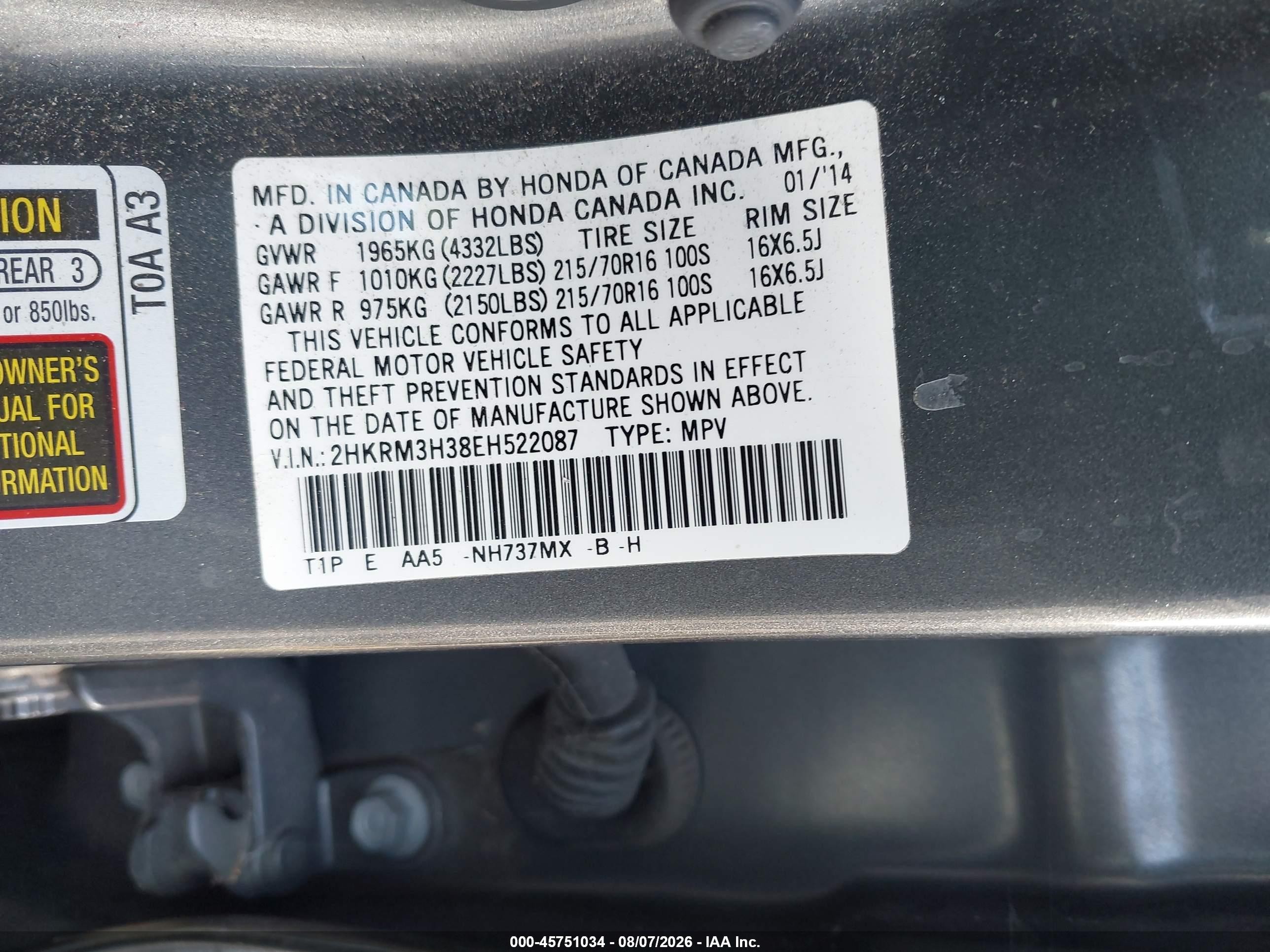 2014 Honda Cr-v Lx Gray vin: 2HKRM3H38EH522087