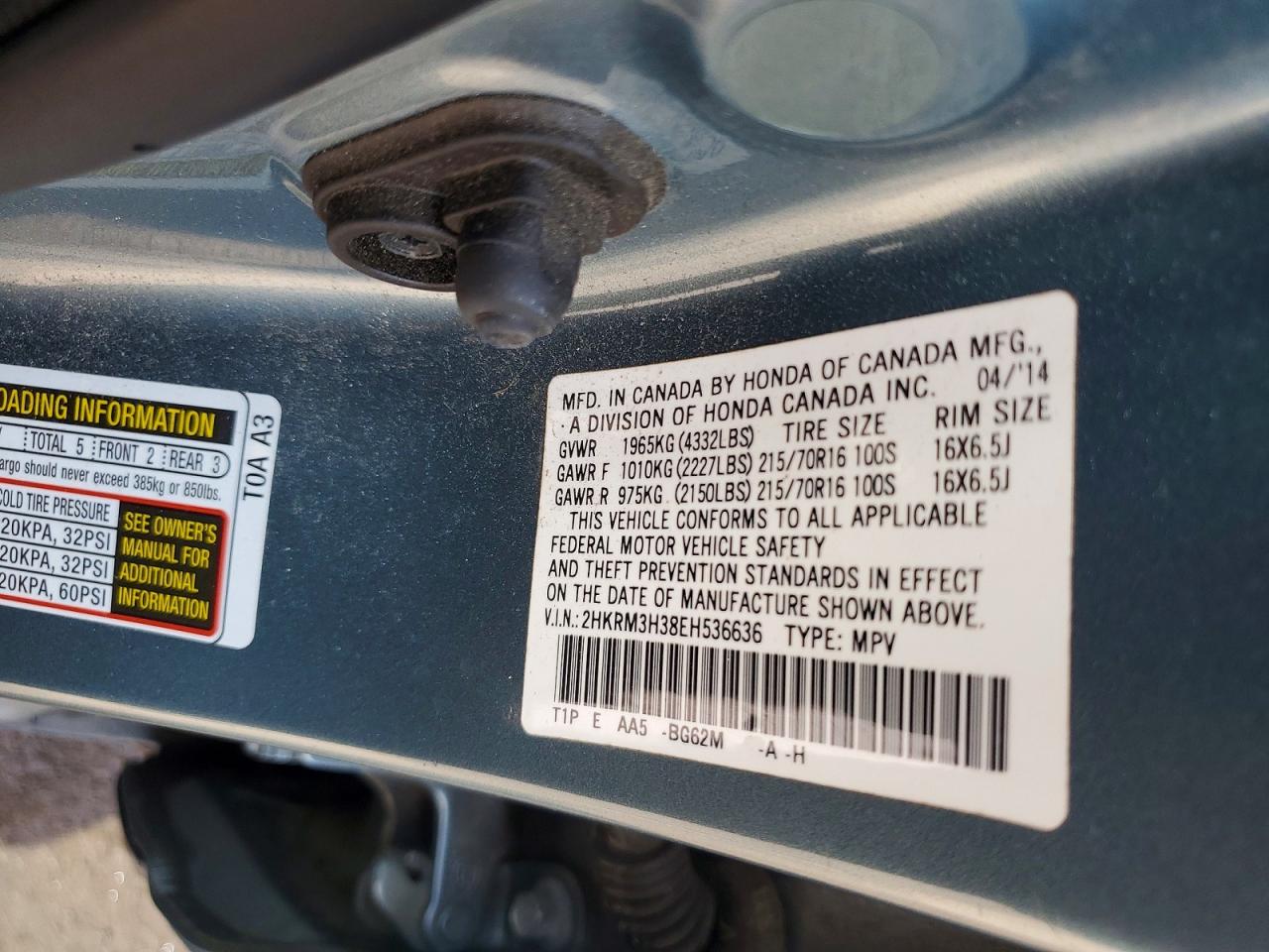2014 Honda Cr-v Lx Green vin: 2HKRM3H38EH536636