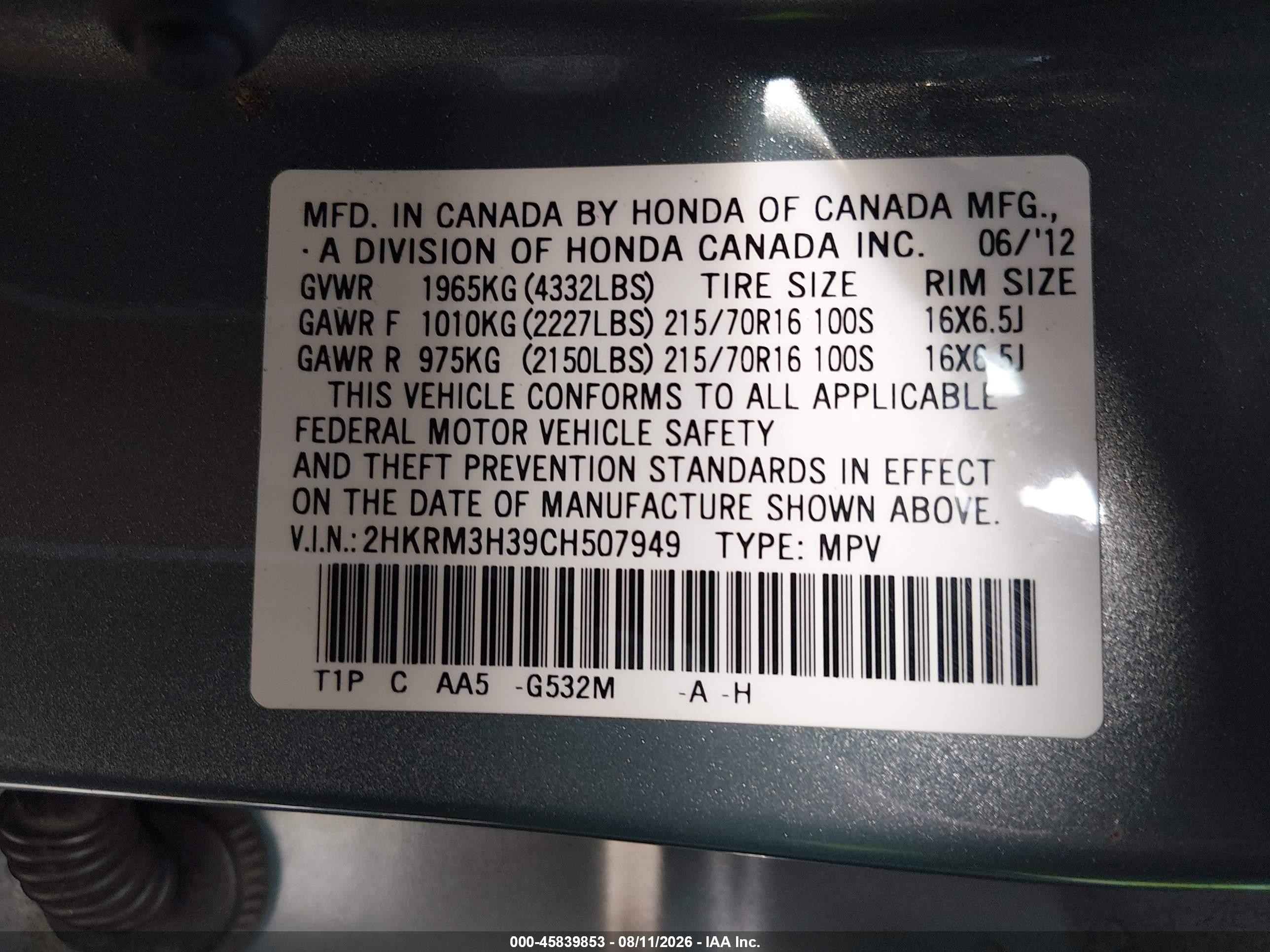 2012 Honda Cr-v Lx Blue vin: 2HKRM3H39CH507949