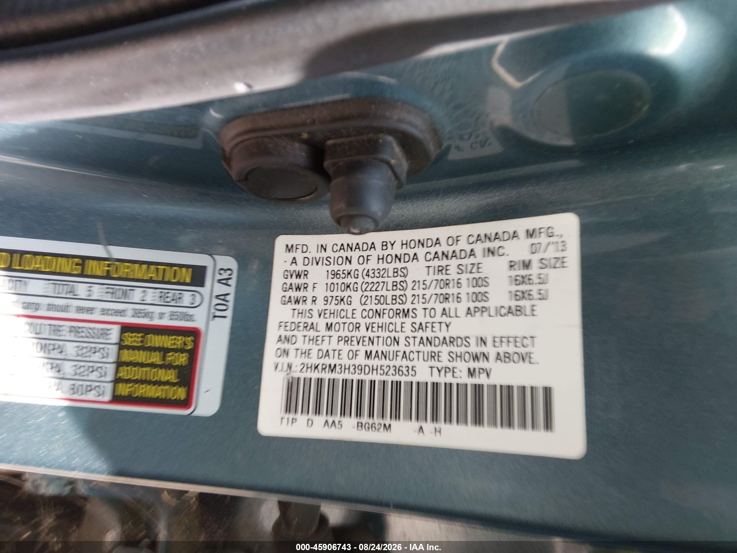 2013 Honda Cr-v Lx Light Blue vin: 2HKRM3H39DH523635
