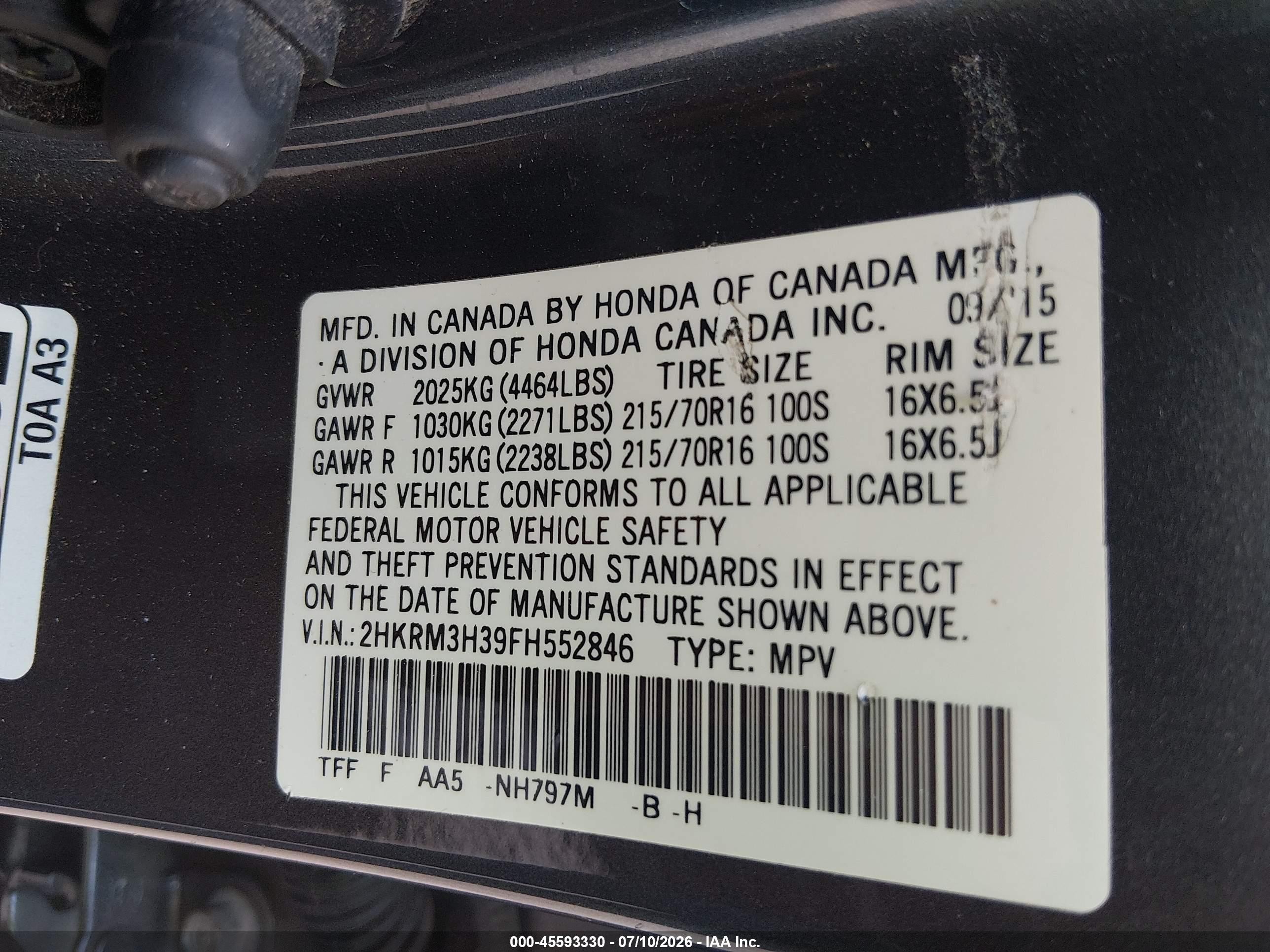 2015 Honda Cr-v Lx Серый vin: 2HKRM3H39FH552846