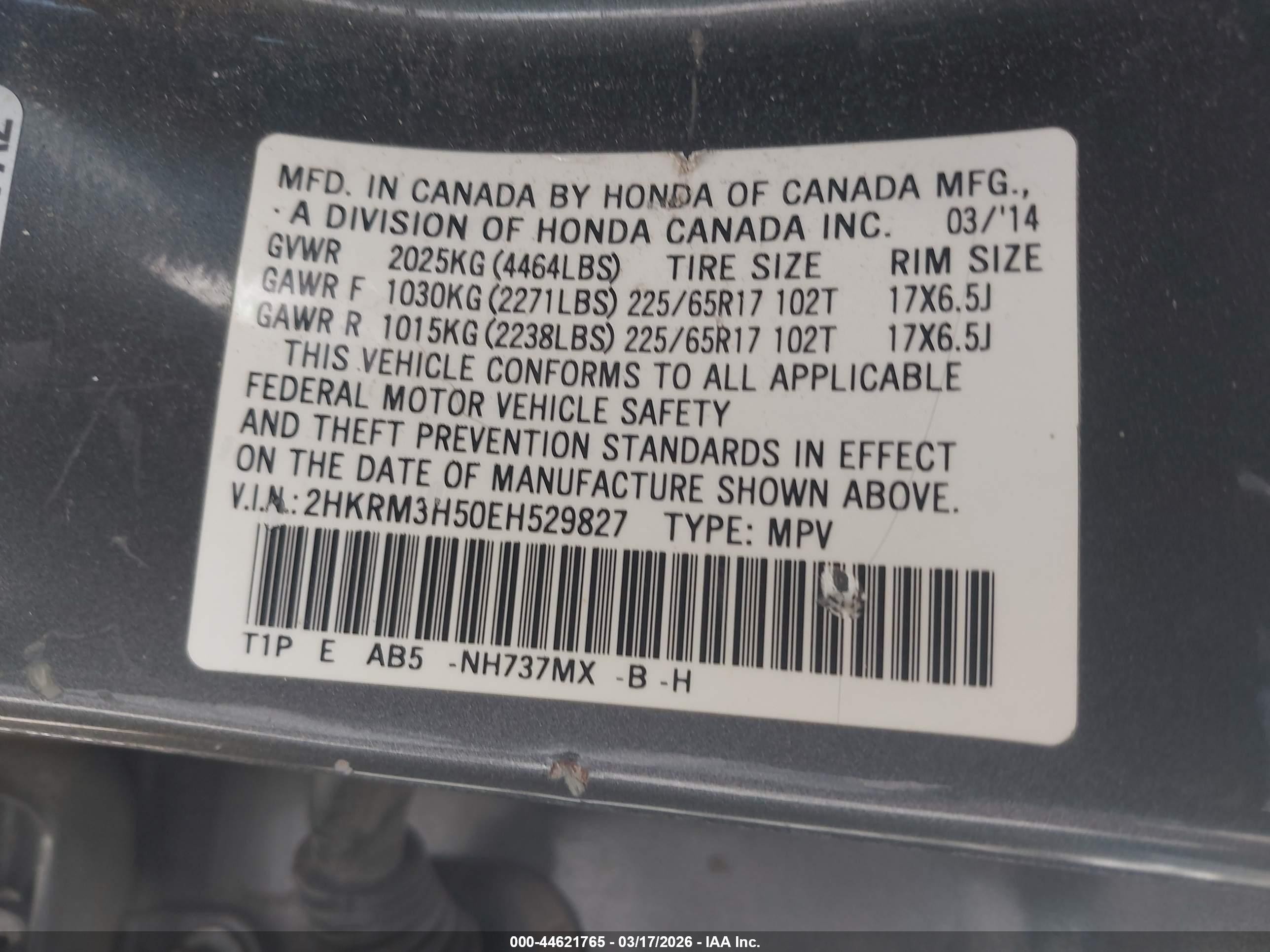 2014 Honda Cr-v Ex Gray vin: 2HKRM3H50EH529827