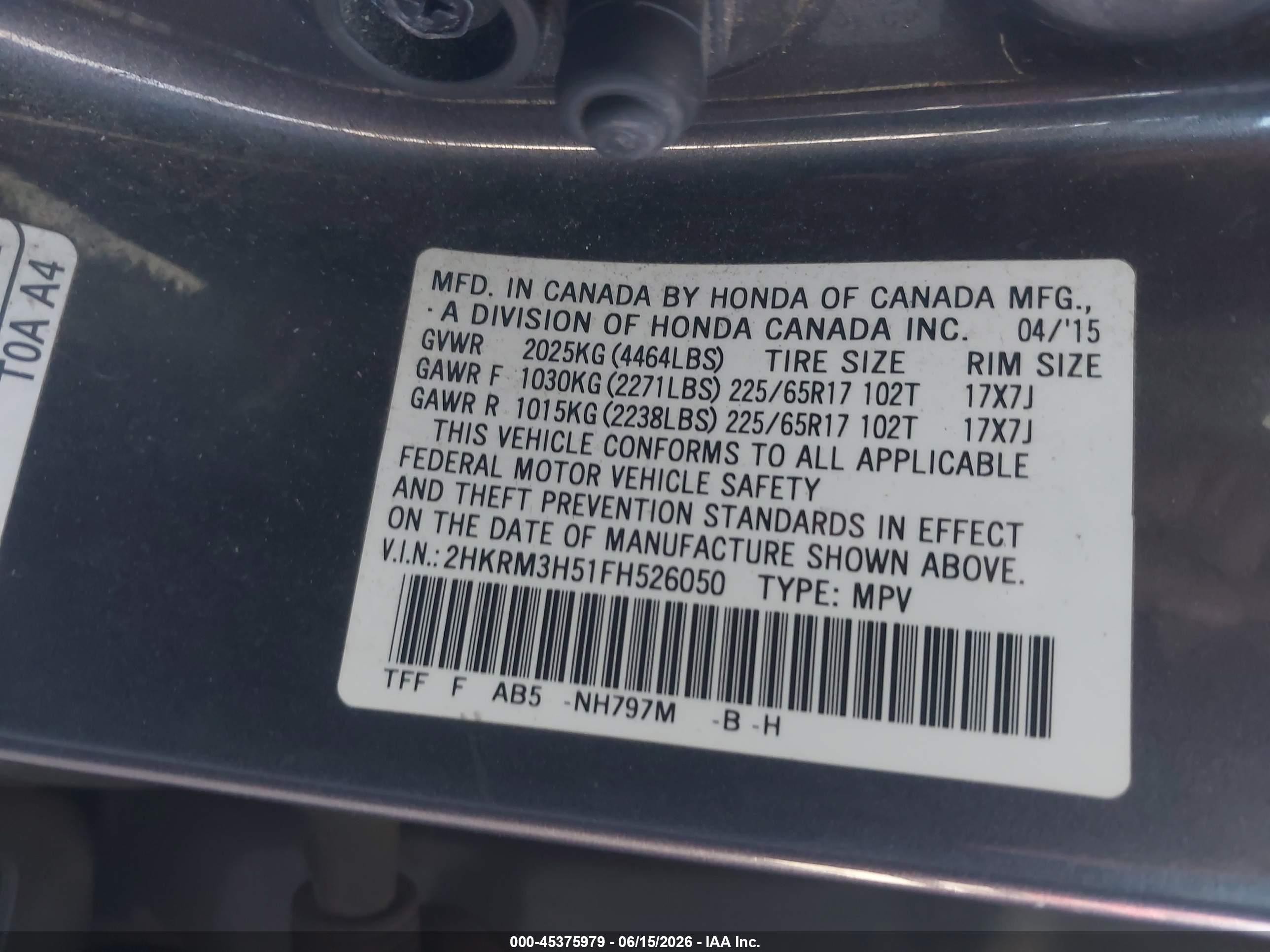 2015 Honda Cr-v Ex Gray vin: 2HKRM3H51FH526050